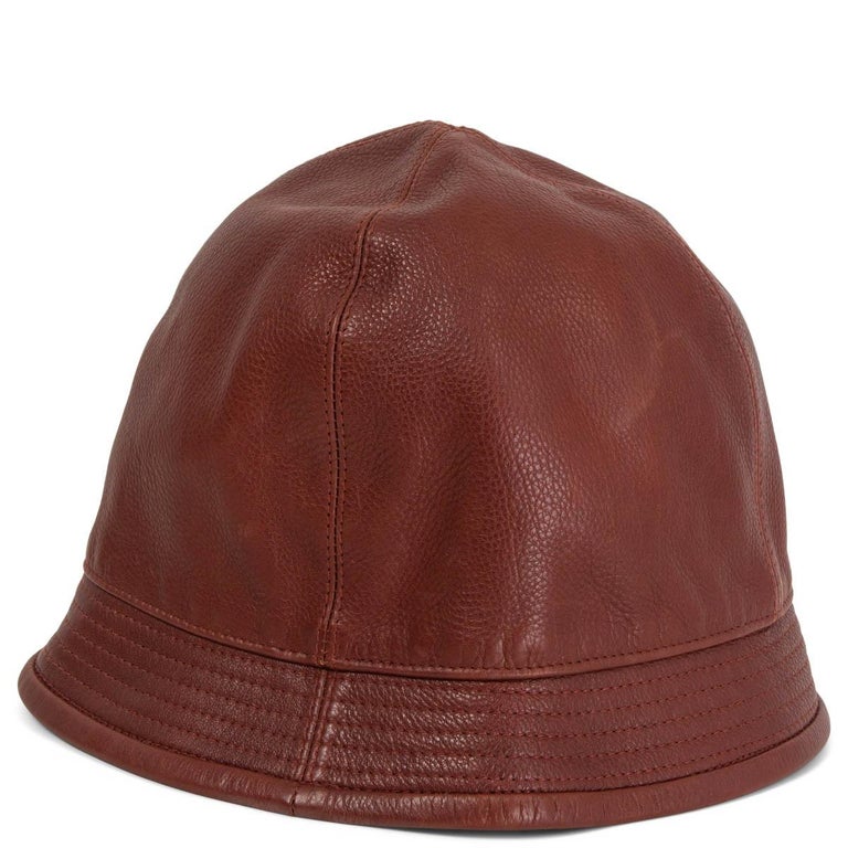 HERMES Sienne chestnut brown grained leather Bucket Hat 57  display picture 3