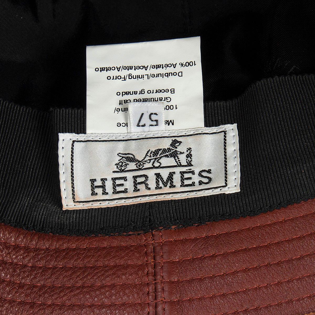 Women's HERMES Sienne chestnut brown grained leather Bucket Hat 57 For Sale