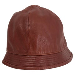 HERMES Sienne chestnut brown grained leather Bucket Hat 57