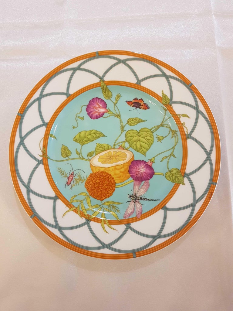 Hermes Siesta Island Porcelain Set of Two Dessert Plates, Modern at