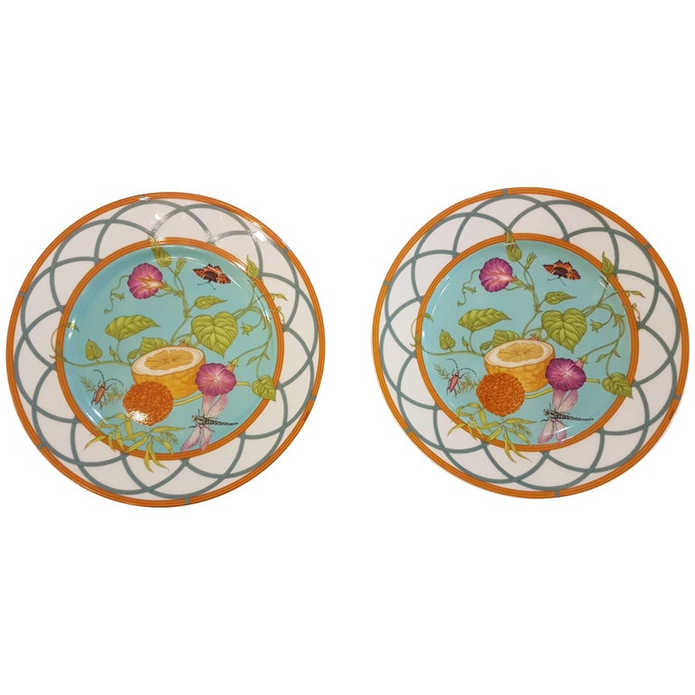 Hermes Siesta Island Porcelain Set of Two Dessert Plates, Modern at