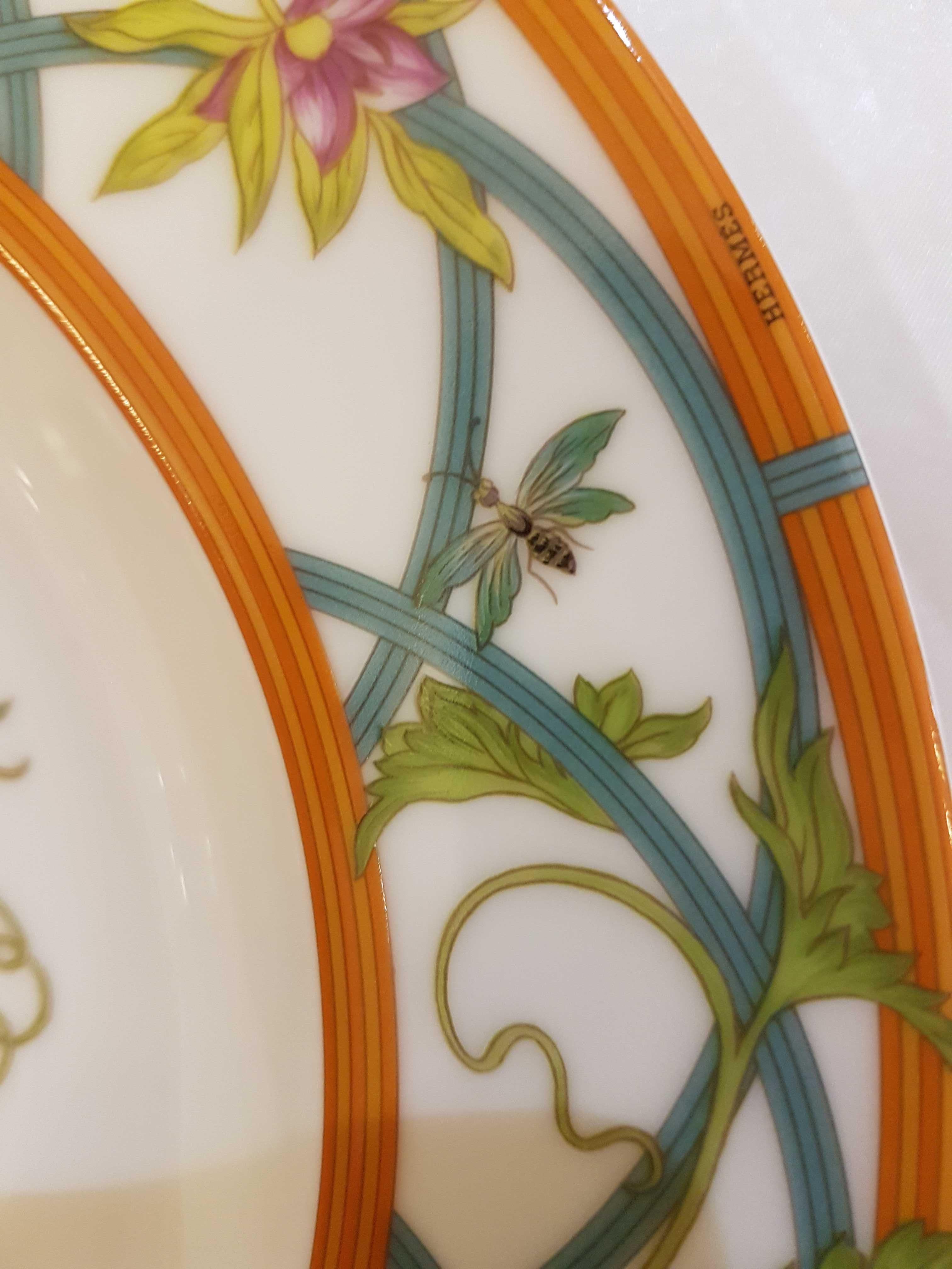 French Hermès Siesta Island Porcelain Set of Two Soup Plates, Modern