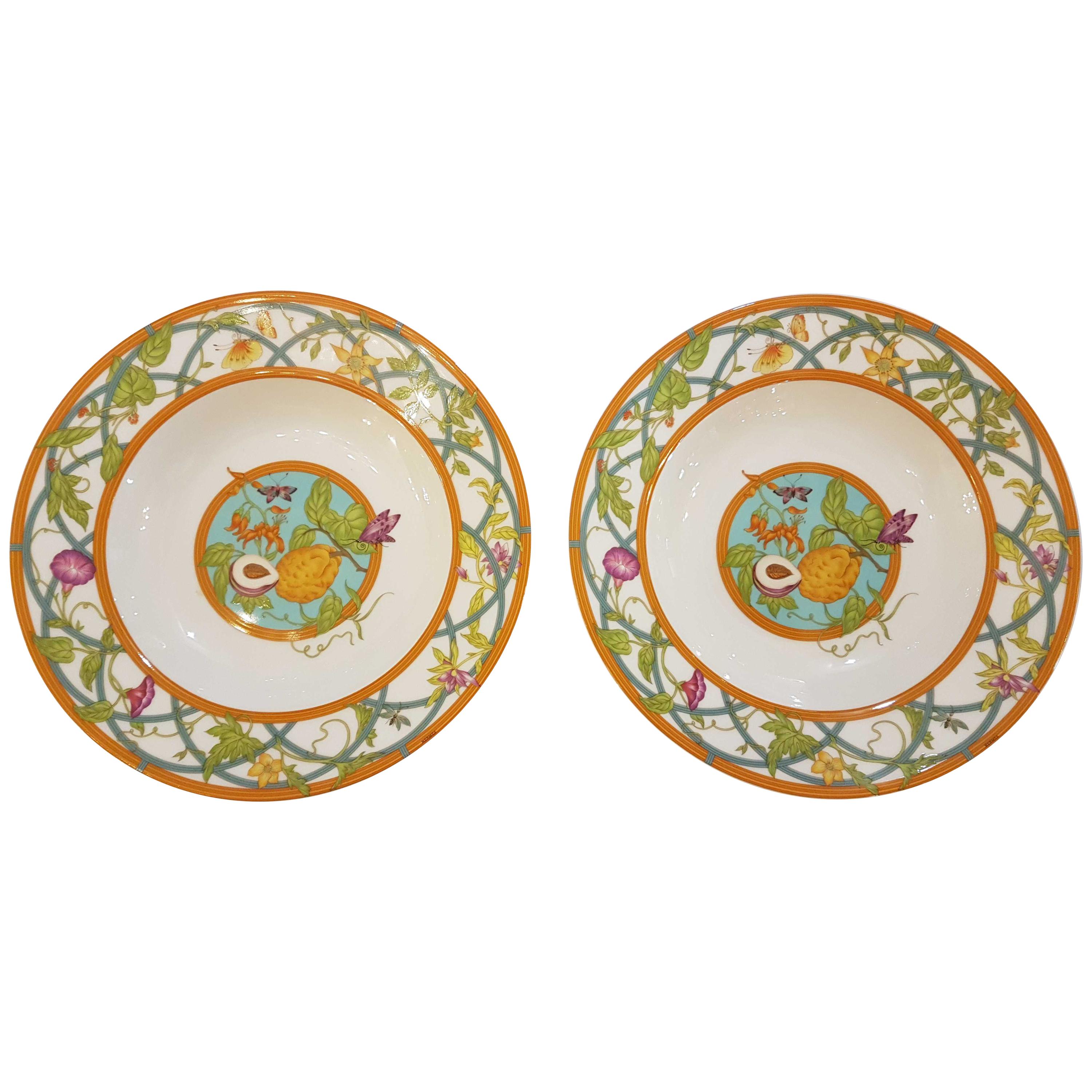 Hermès Siesta Island Porcelain Set of Two Soup Plates, Modern