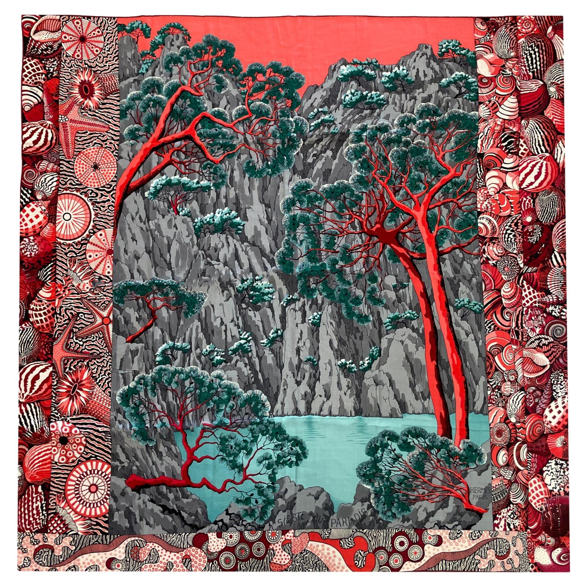 Hermès 'Sieste au Paradis' Silk & Cashmere Shawl/Scarf By Aline Honore For Sale