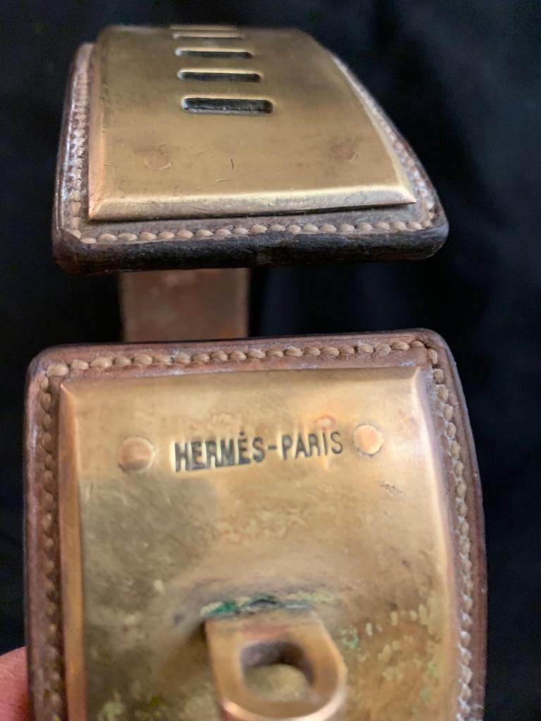 Mid-20th Century Hermès Signed Stitched Leather and Bronze Dog Collar Necklace, Paris, 1930s For Sale