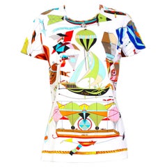 Hermes signed vintage "les folies du ciel" by Loic Dubigeon print cotton top