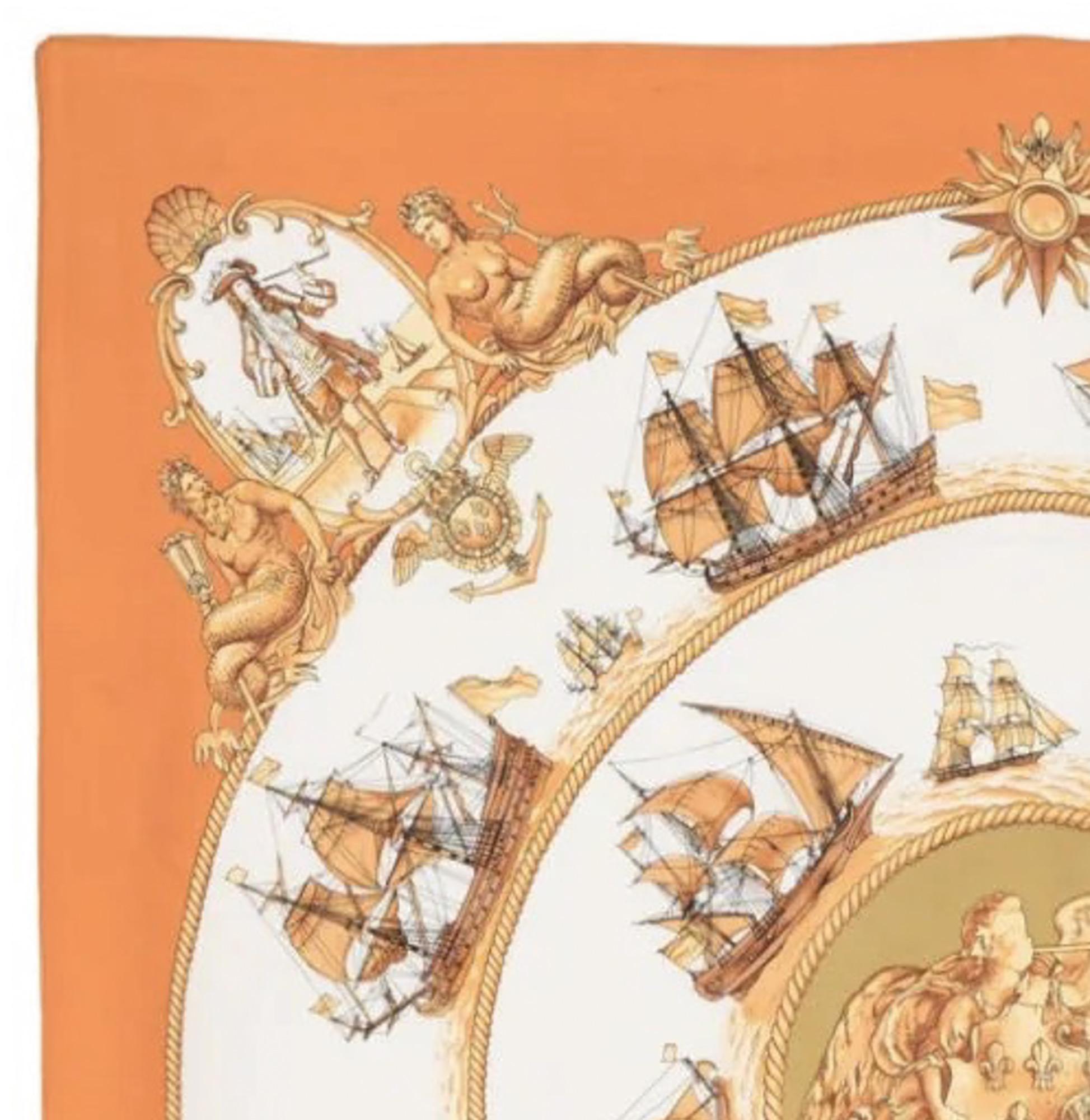 Hermes Silhouettes Navales by Philippe Ledoux Silk Scarf In Good Condition For Sale In Paris, FR