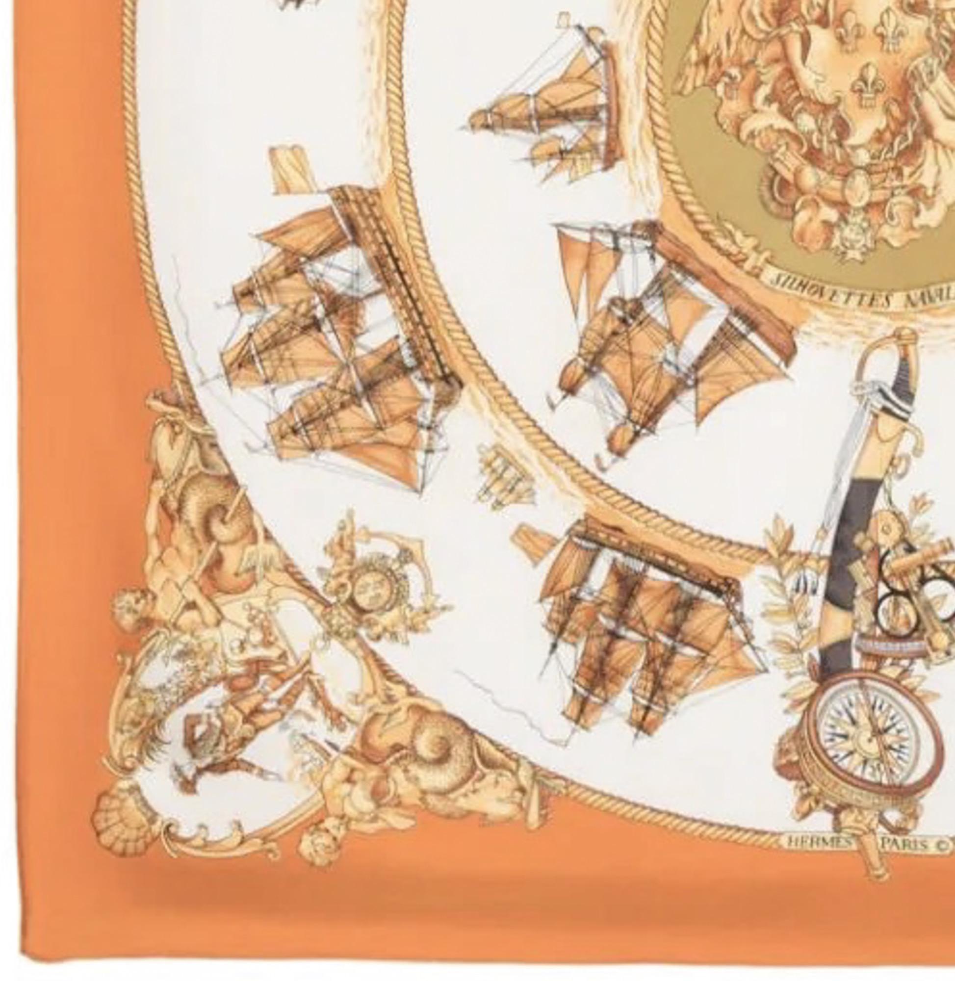 Hermes Silhouettes Navales by Philippe Ledoux Silk Scarf For Sale 1