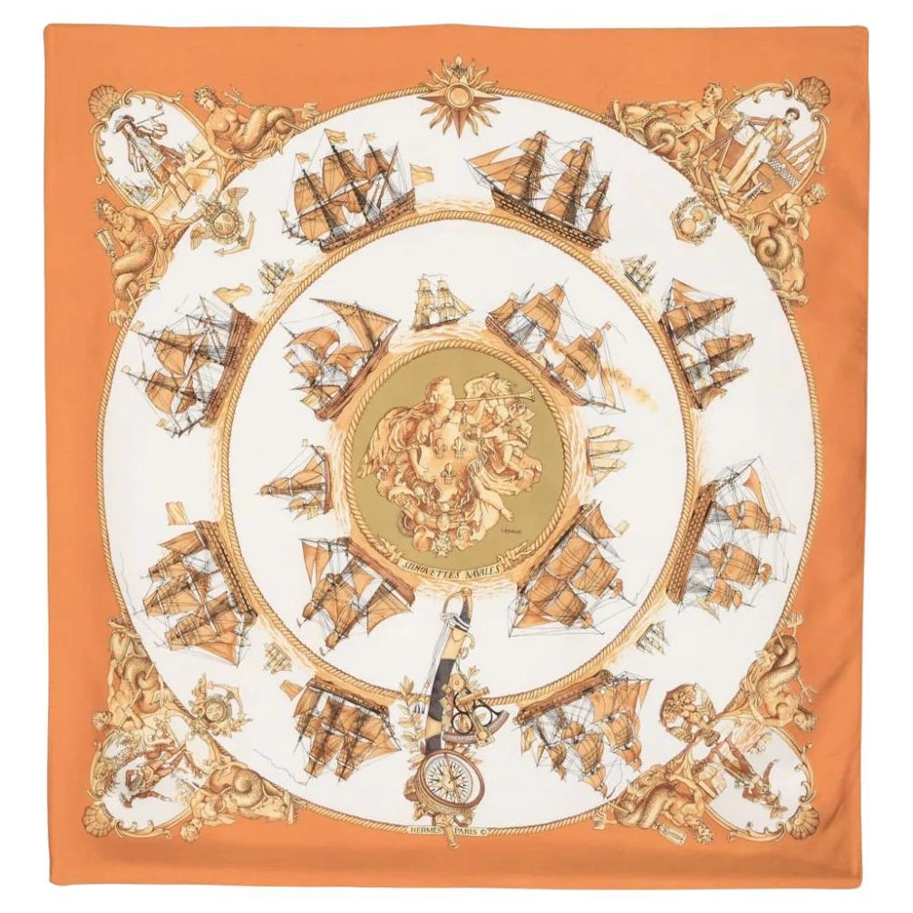 Hermes Silhouettes Navales by Philippe Ledoux Silk Scarf For Sale