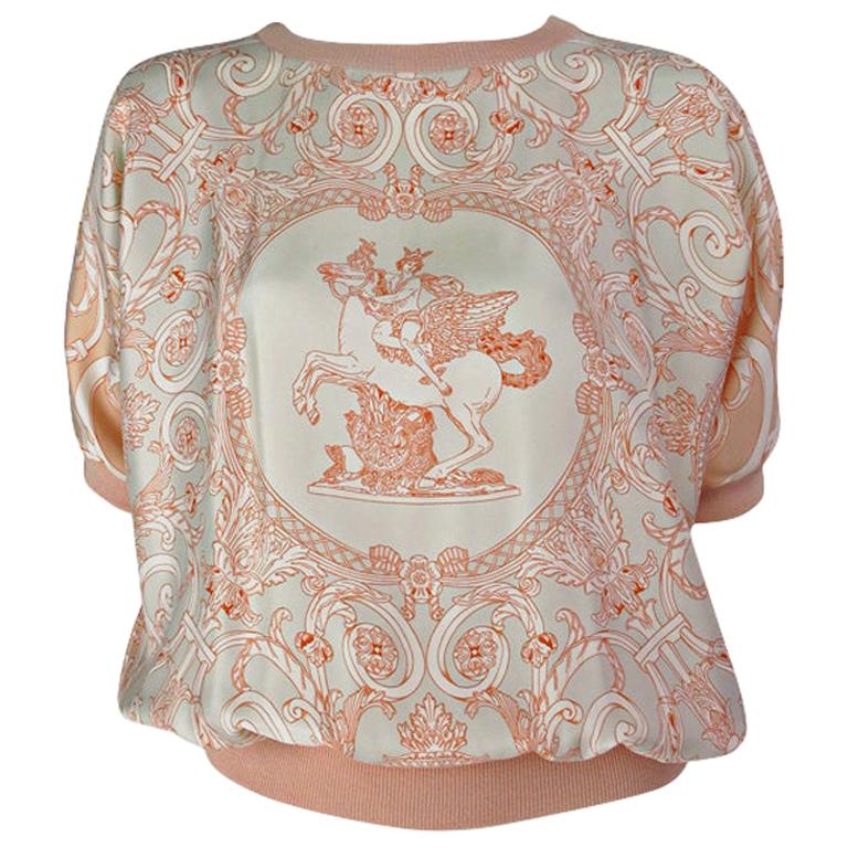 Hermes Silk and Cashmere Coral Printed Top