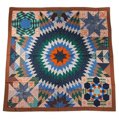 Chal de seda y cachemira Hermes 140 American Quilts Noisette Naturel y Vert