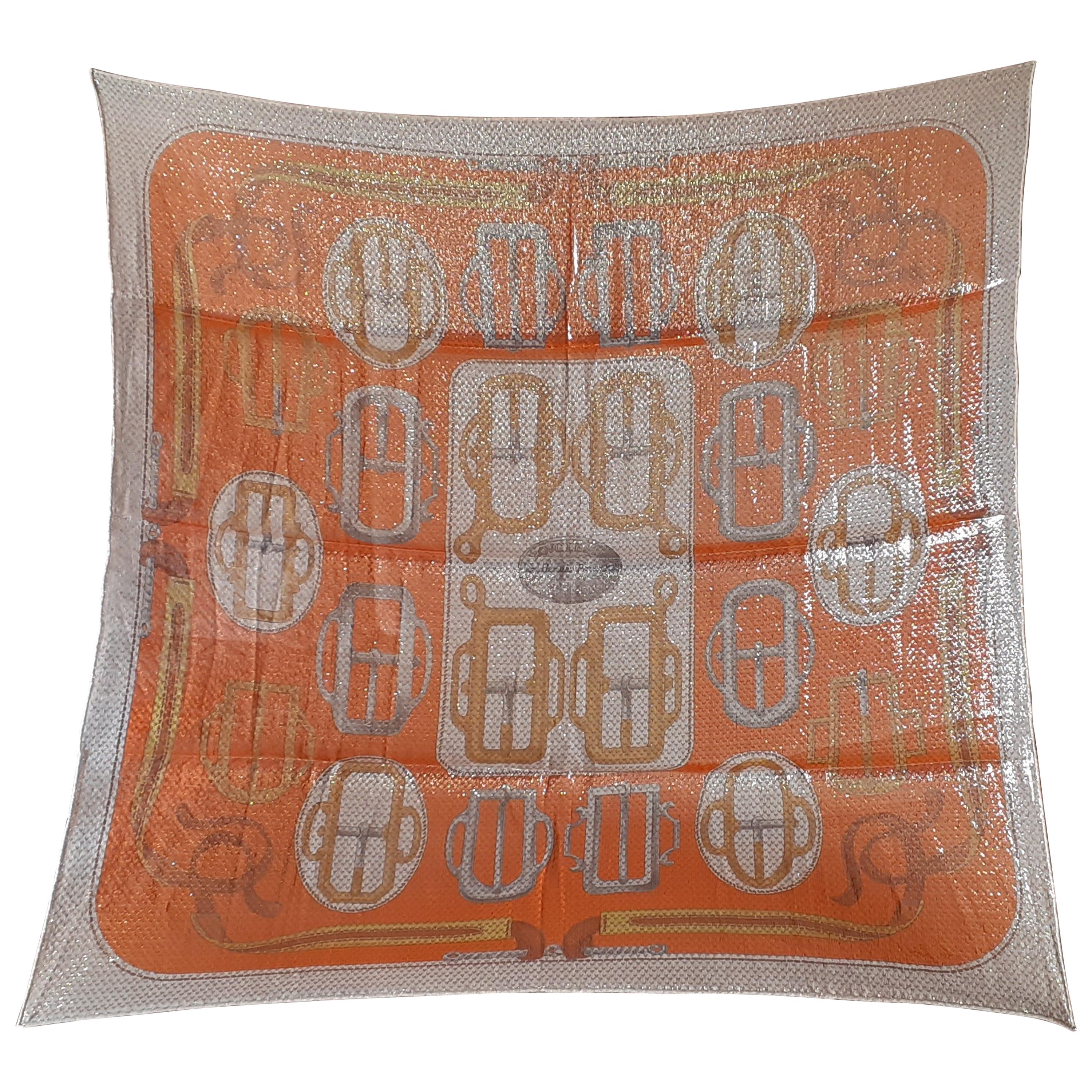 Hermès Silk and Polyster Scarf Bouclerie D'attelage Carré Glitter Rare For Sale