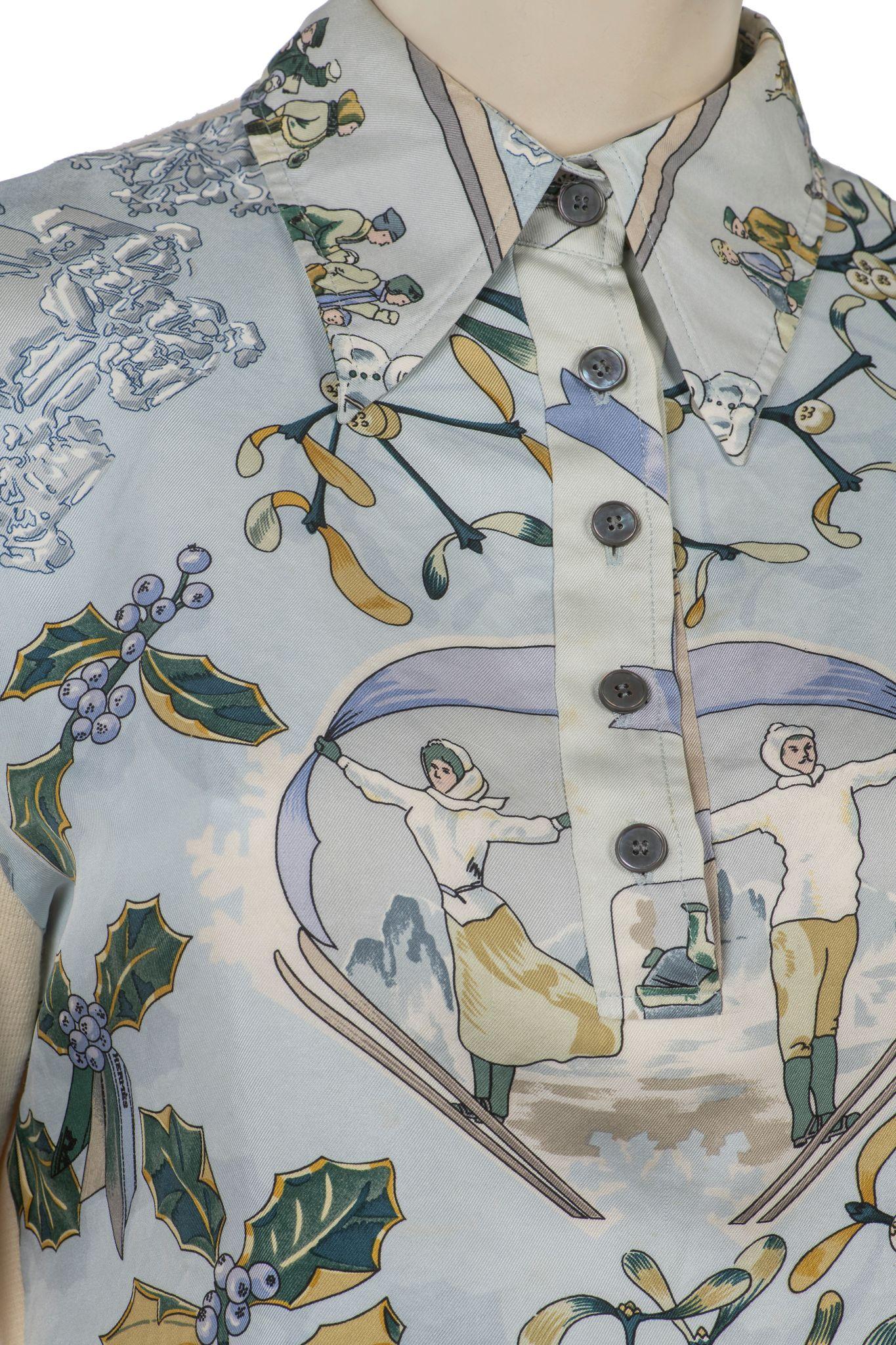 Camicia Hermès in seta e lana Niege d Antan. in vendita 3