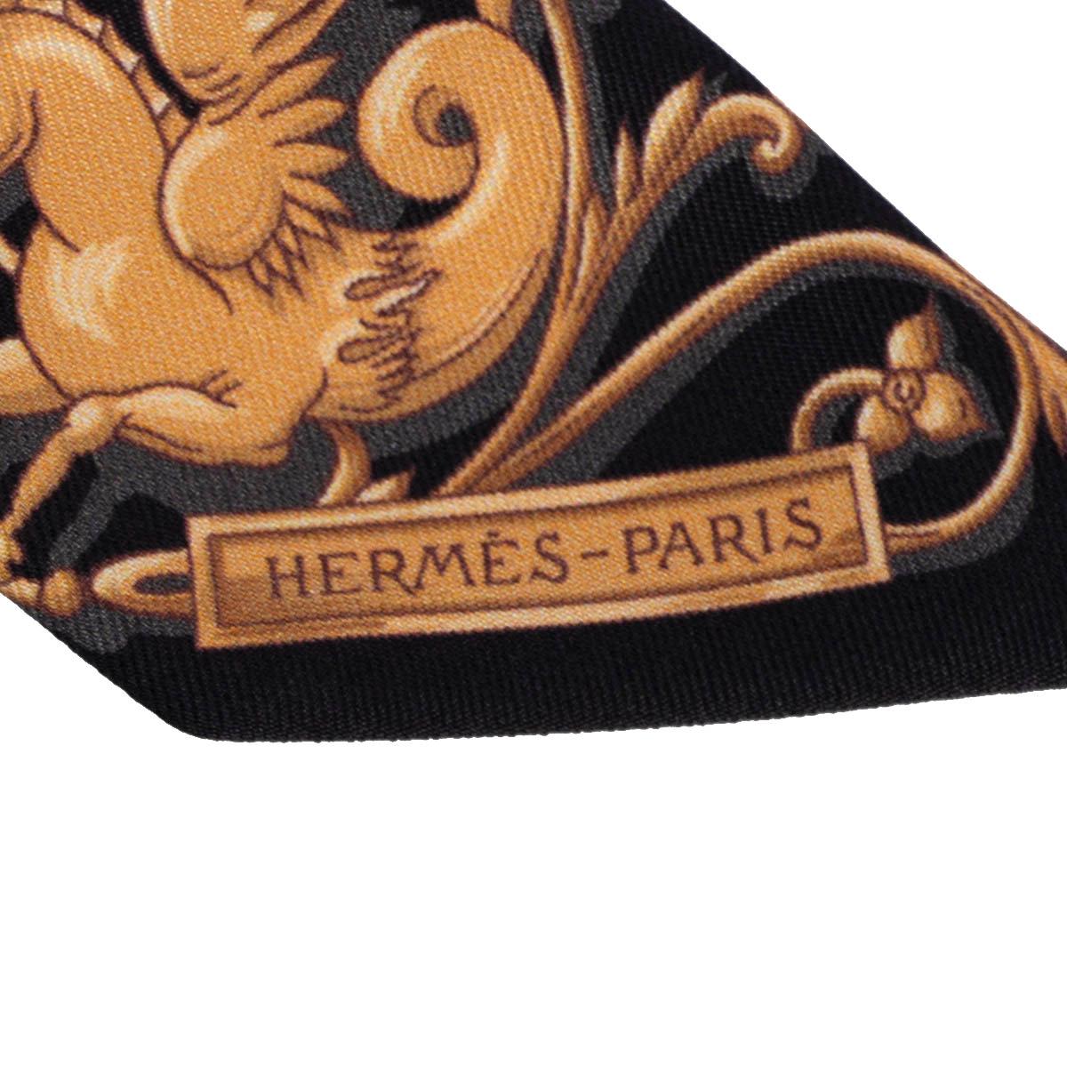 HERMES silk ASTROLOGIE Twilly Scarf Noir Marine  In Excellent Condition For Sale In Zürich, CH