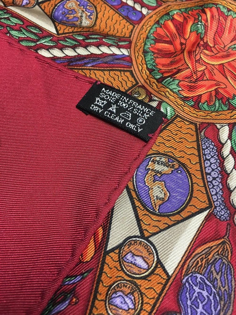 Hermes Silk Aux Pays des Epices Red Silk Pocket Square For Sale at 1stdibs
