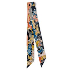 HERMES silk BINGATA Twilly Scarf Scarf Vert Noir Saumon Moutarde
