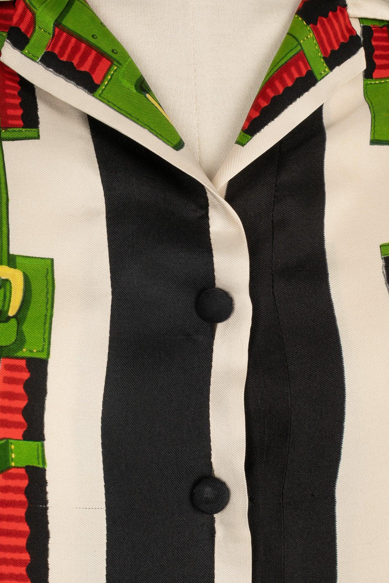 Hermès Silk Blouse Top in Red, Green and White Tones For Sale 1