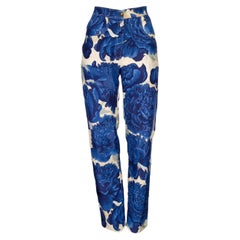 HERMÈS silk blue on white "les pivoines" pants