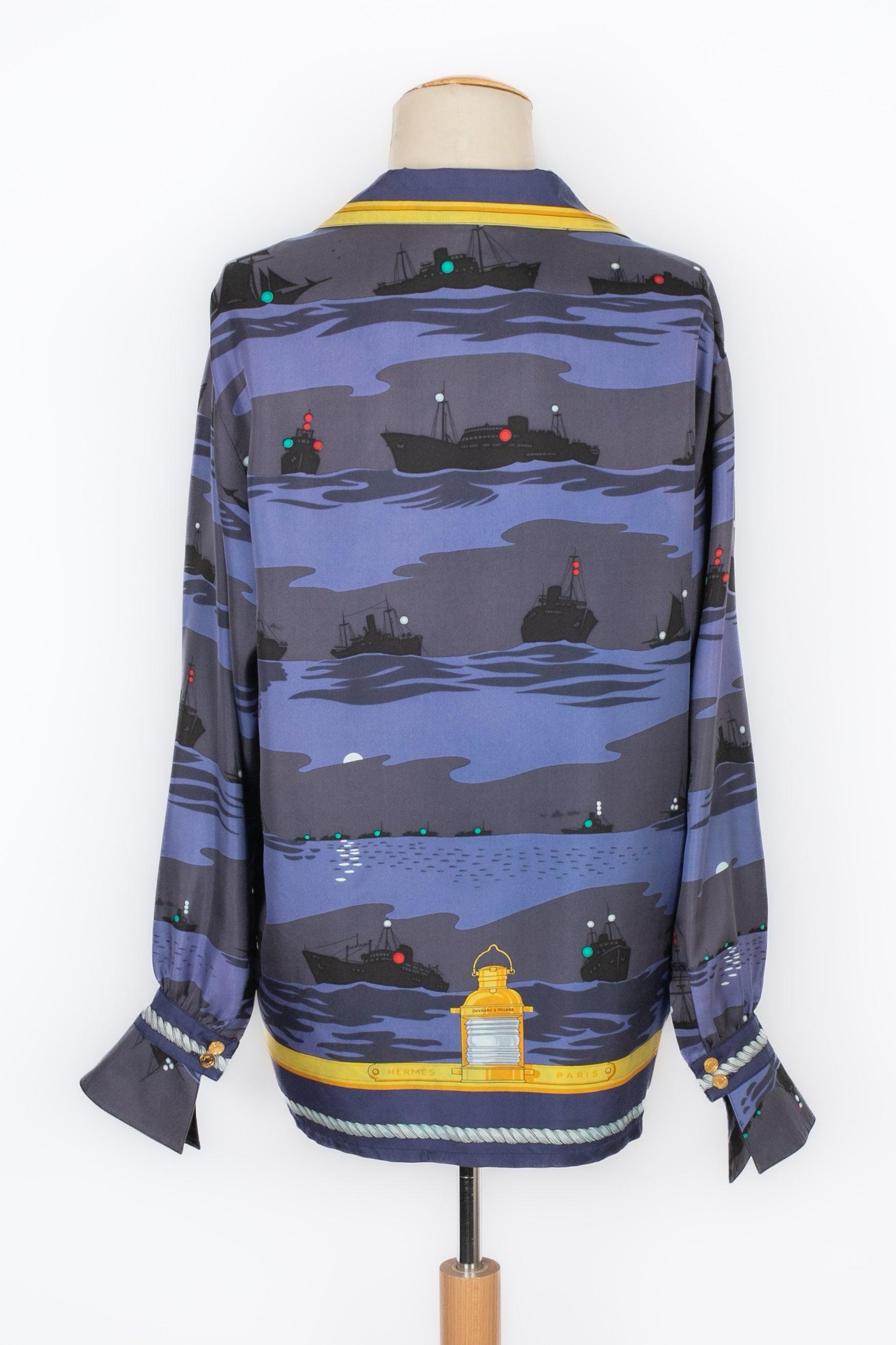 Gray Hermès Silk Blue Silk Shirt For Sale