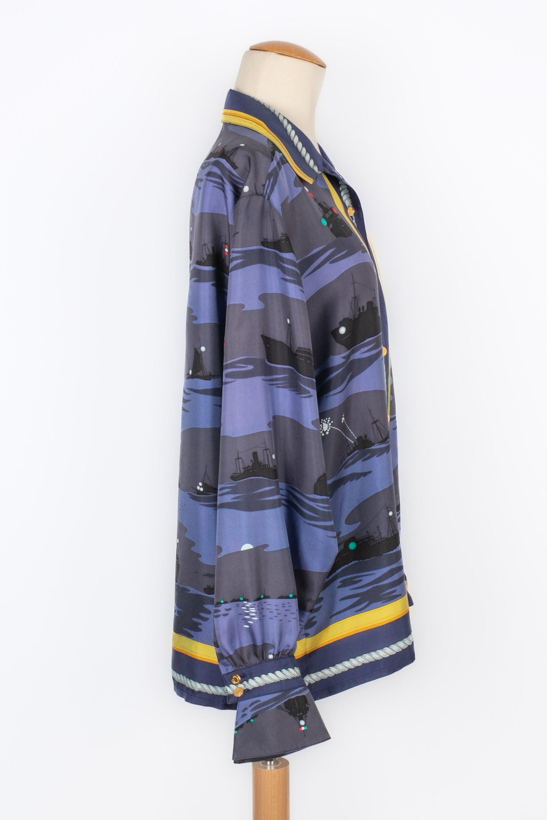 Hermès Silk Blue Silk Shirt In Good Condition For Sale In SAINT-OUEN-SUR-SEINE, FR