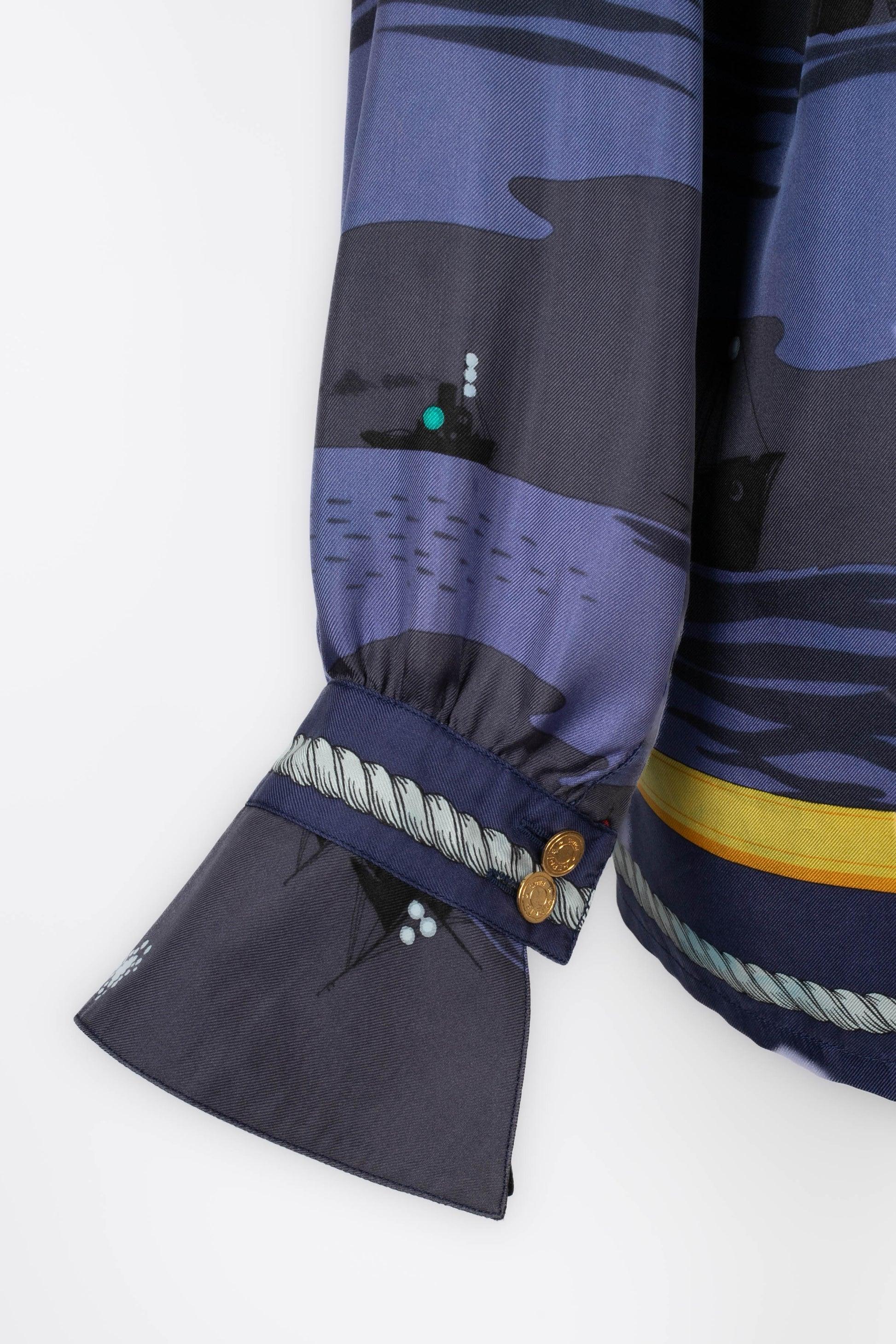 Hermès Silk Blue Silk Shirt For Sale 2