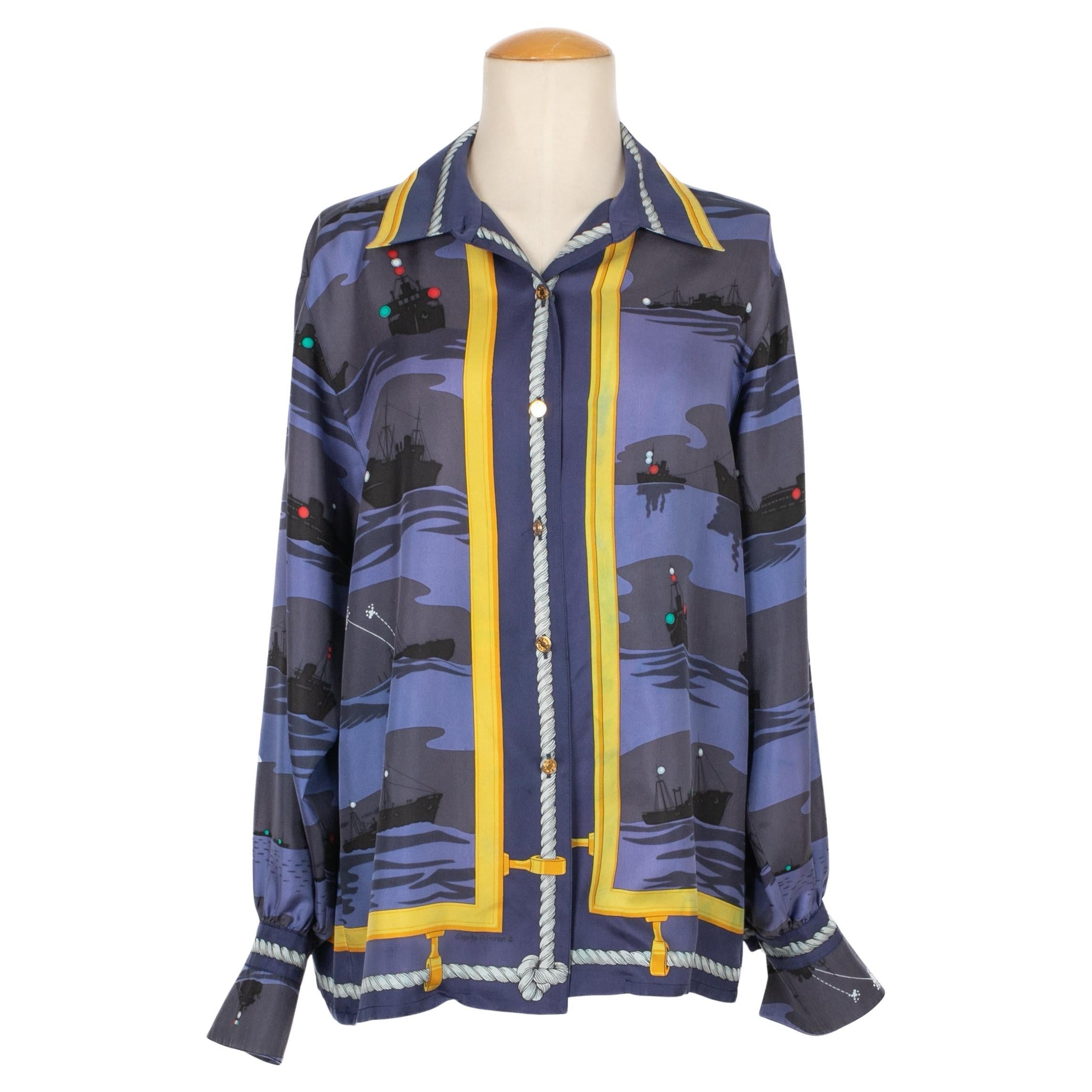 Hermès Silk Blue Silk Shirt For Sale