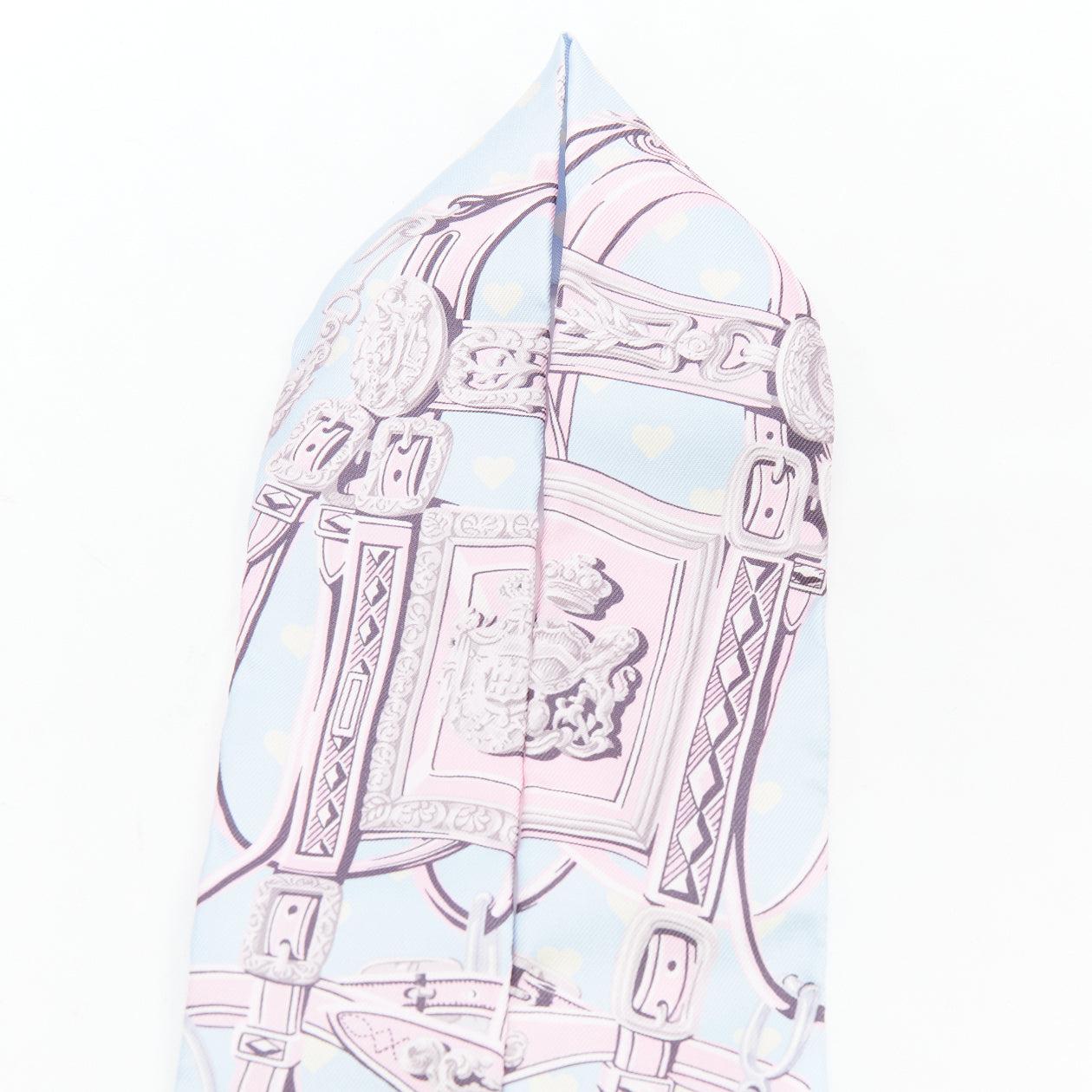 Gray HERMES Silk Brides De Gala Love Twilly Bleu Ciel Parme Vert silk scarf For Sale