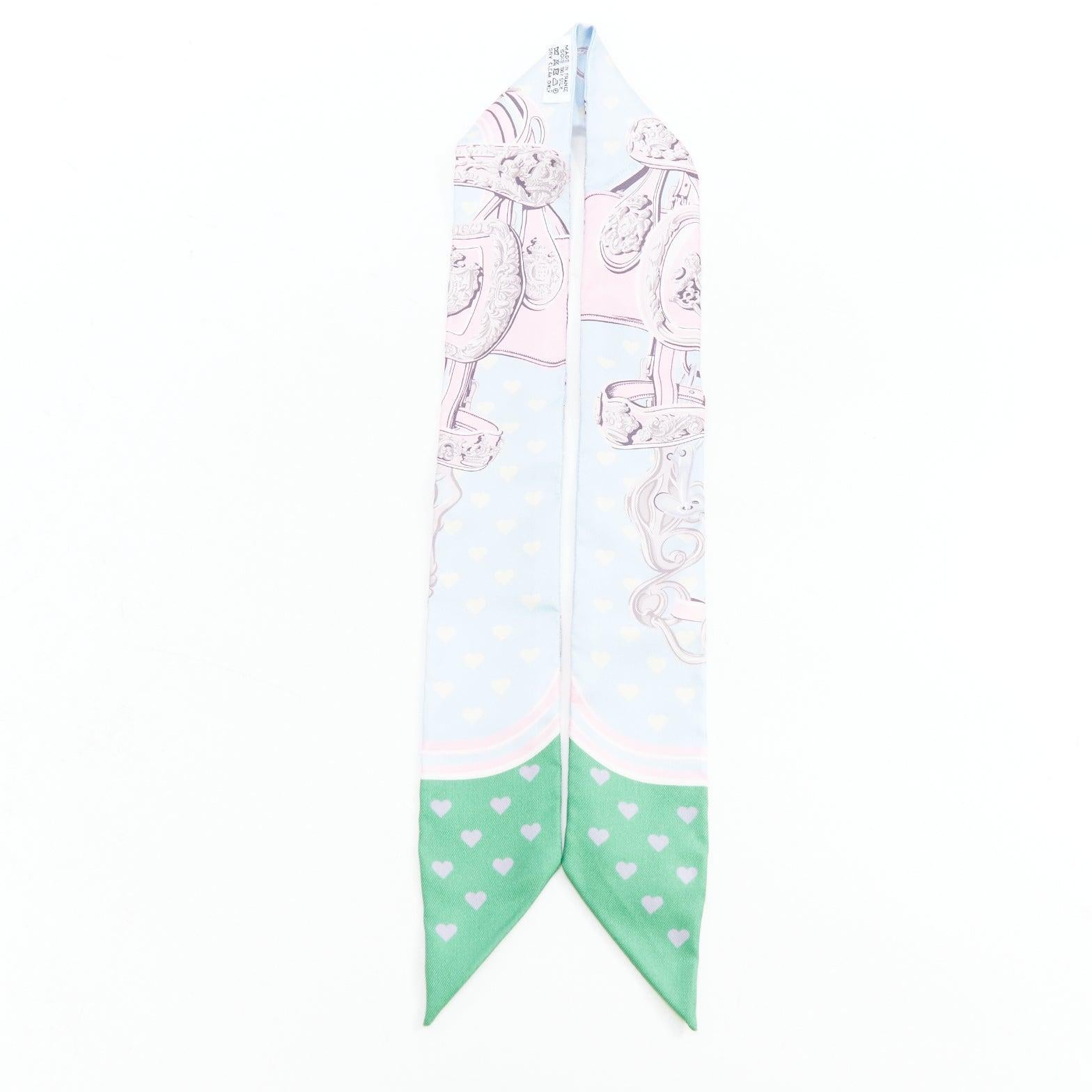 HERMES Silk Brides De Gala Love Twilly Bleu Ciel Parme Vert silk scarf In Excellent Condition For Sale In Hong Kong, NT