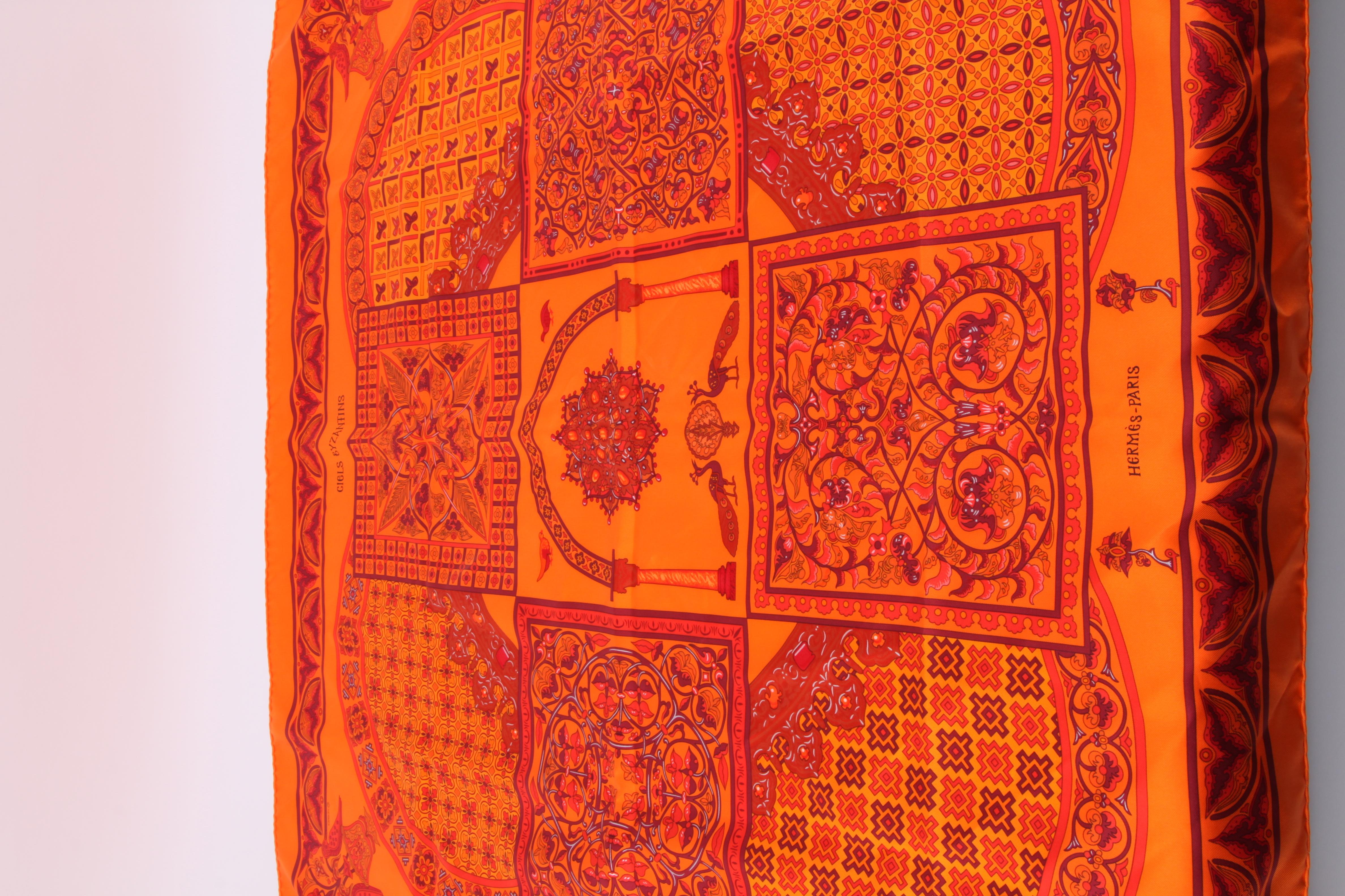 Orange   Hermes Silk Carre Scarf 'Ciels Byzantins' - orange 