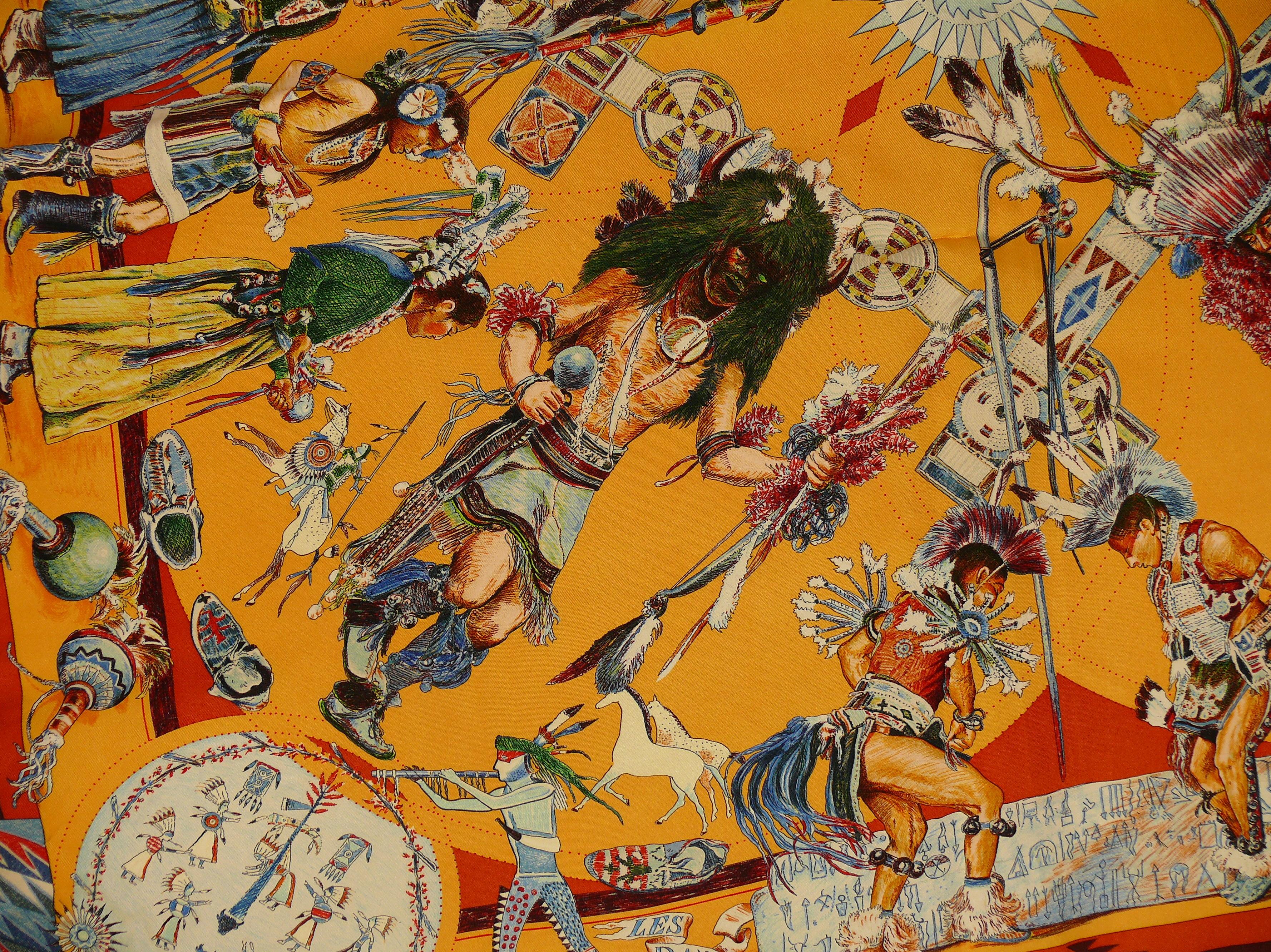 Women's Hermes Silk Carre Scarf Les Danses des Indiens by Kermit Oliver