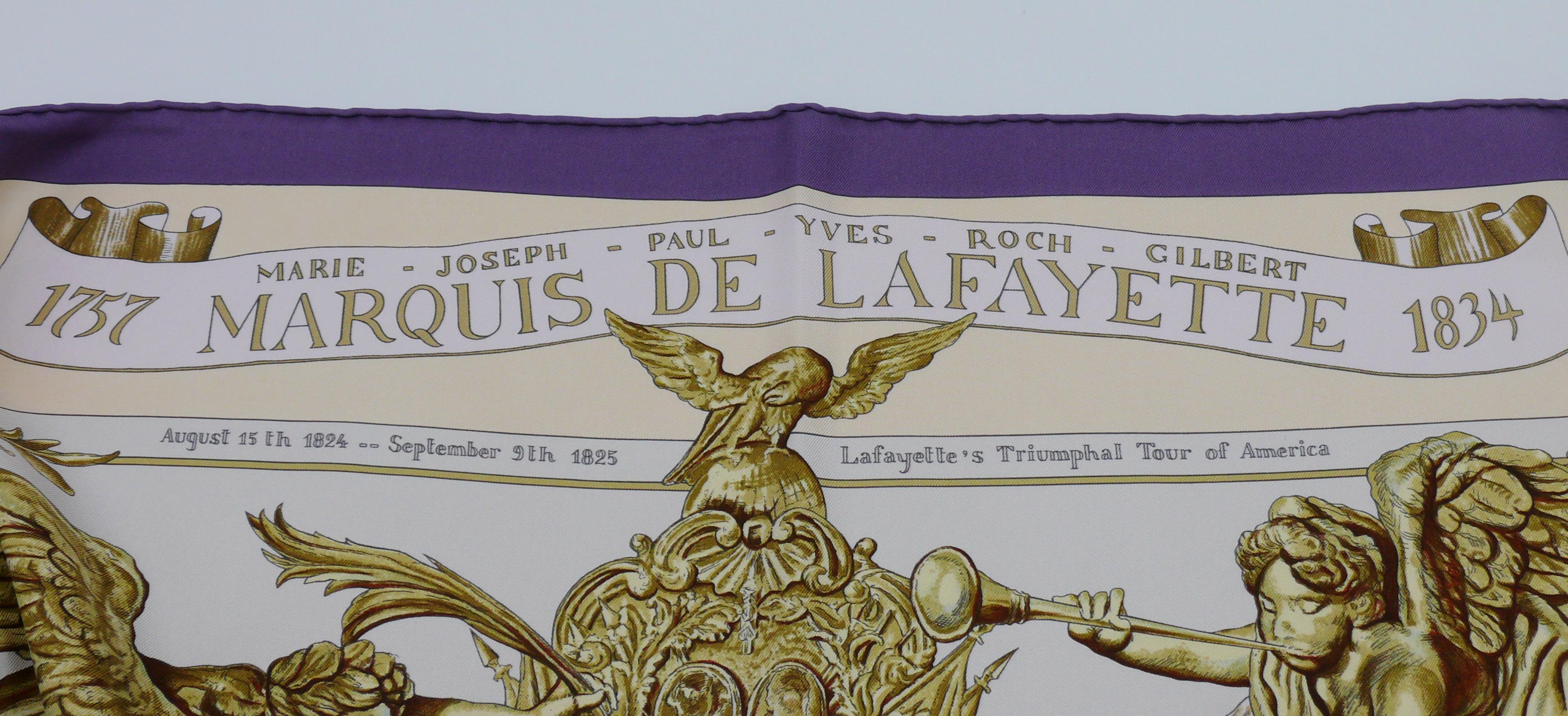 Hermes Seiden-Carre-Schal Marquis De Lafayette von Kermit Oliver (Grau)