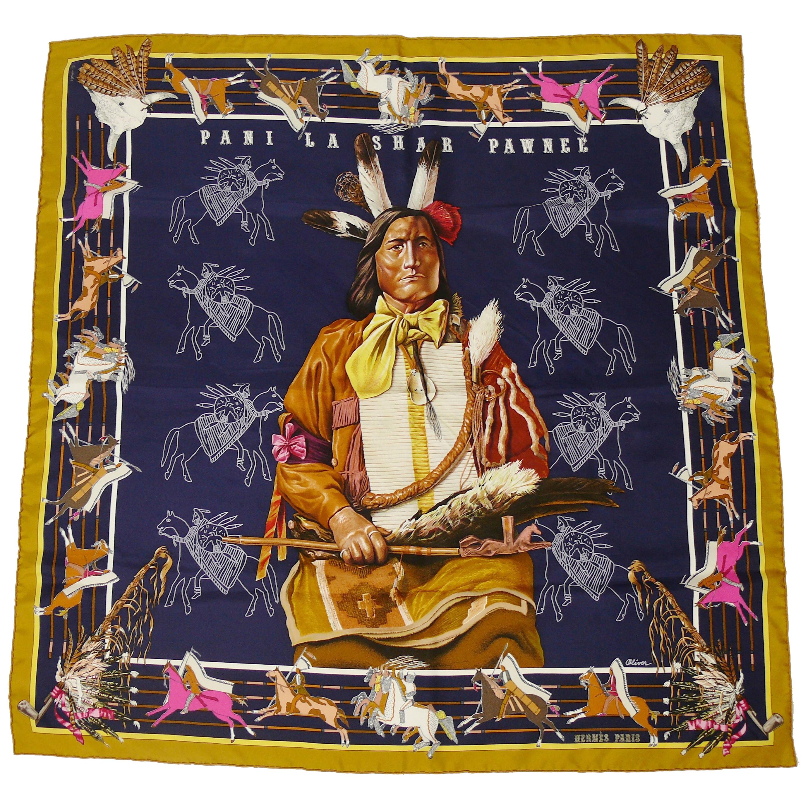 Hermes Silk Carre Scarf "Pani La Shar Pawnee" by Kermit Oliver