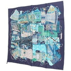 Hermes Silk Carre Scarf 'Voyage en Étoffes'- blue/turquoise/green/white