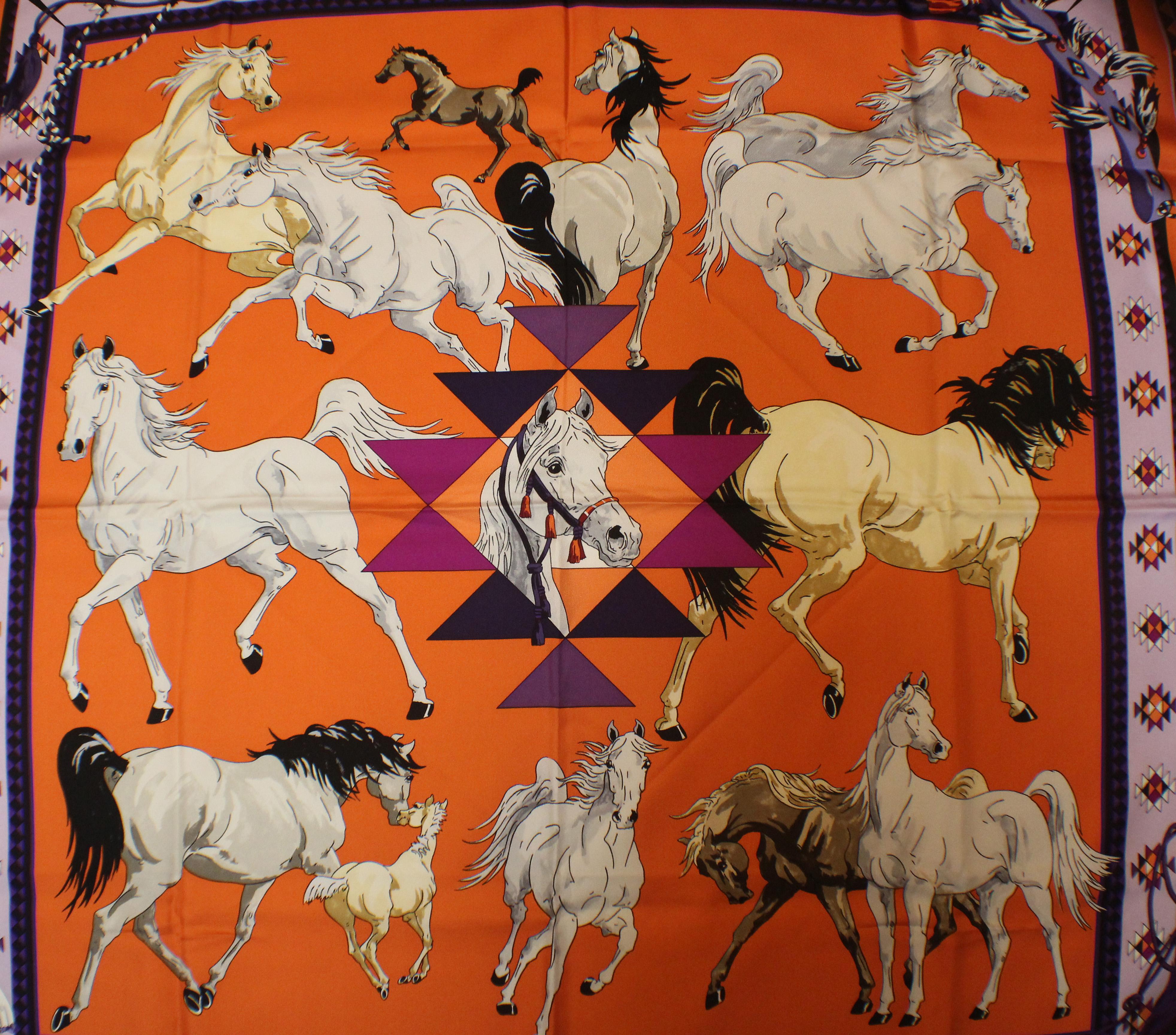 Hermes Silk Carres Scarf, Les Chevaux Qataris, 2008, by Hubert de ...
