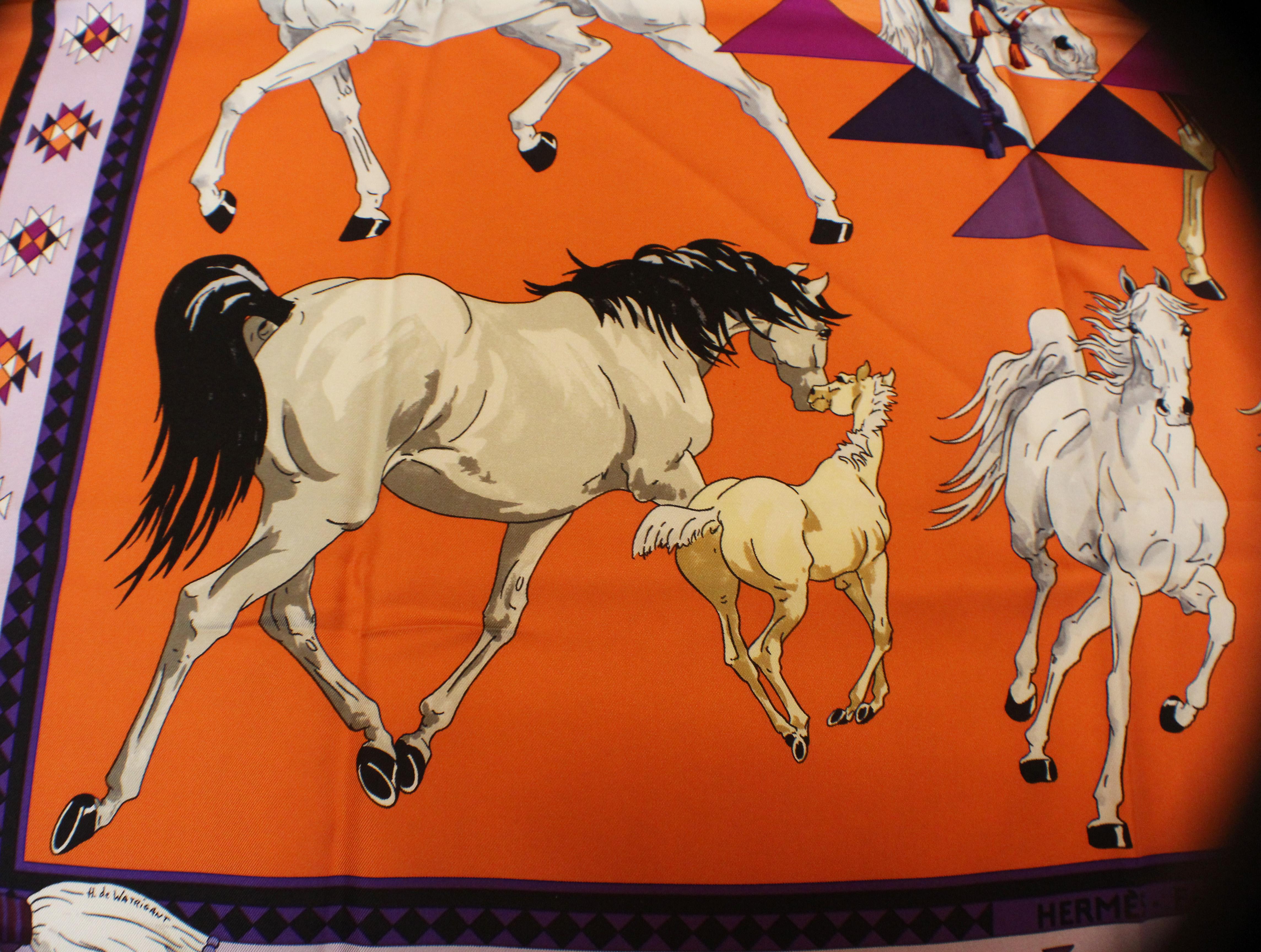 Hermes Silk Carres Scarf,  Les Chevaux Qataris, 2008, by Hubert de Watrigant In New Condition In Palm Beach, FL