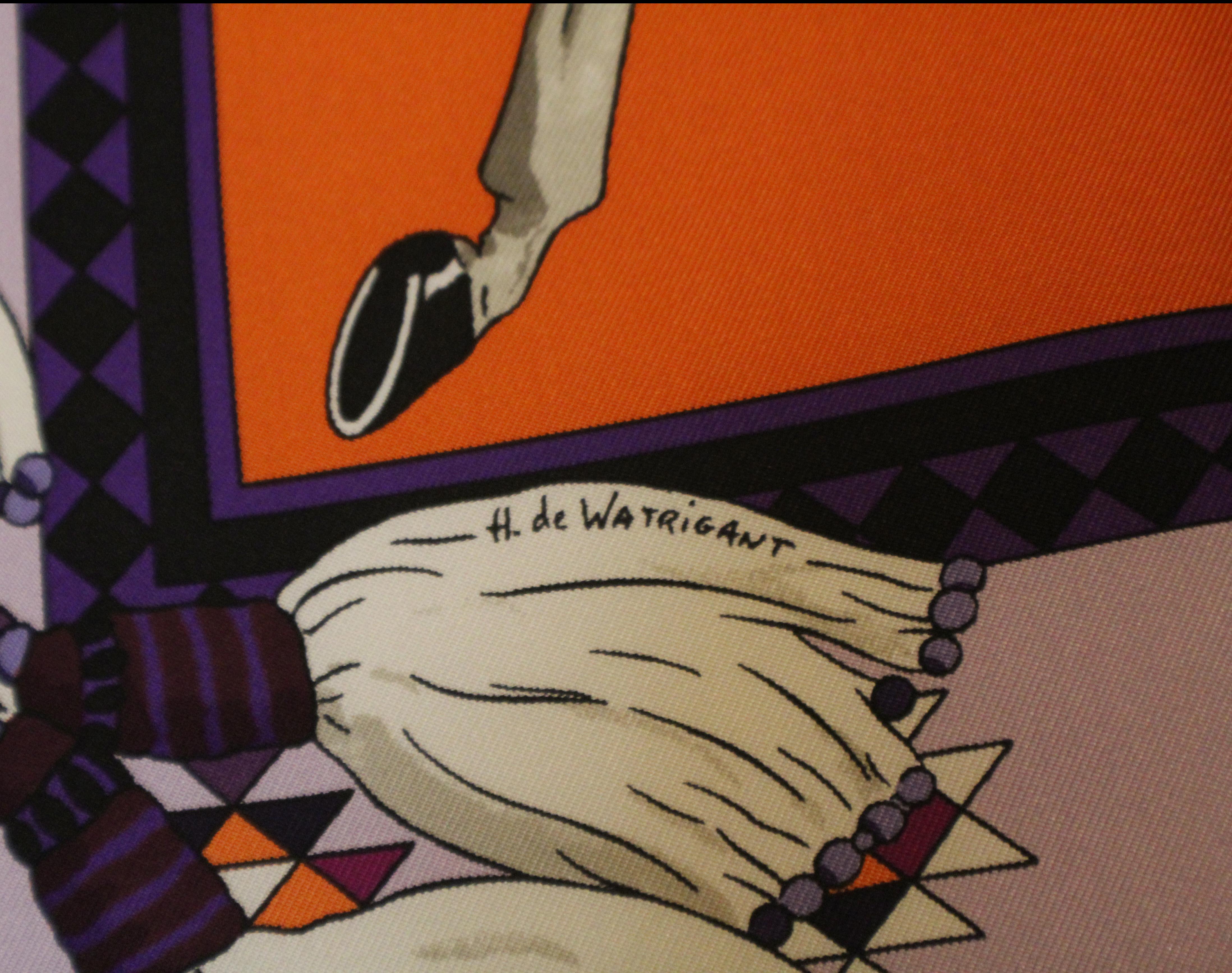 Women's or Men's Hermes Silk Carres Scarf,  Les Chevaux Qataris, 2008, by Hubert de Watrigant
