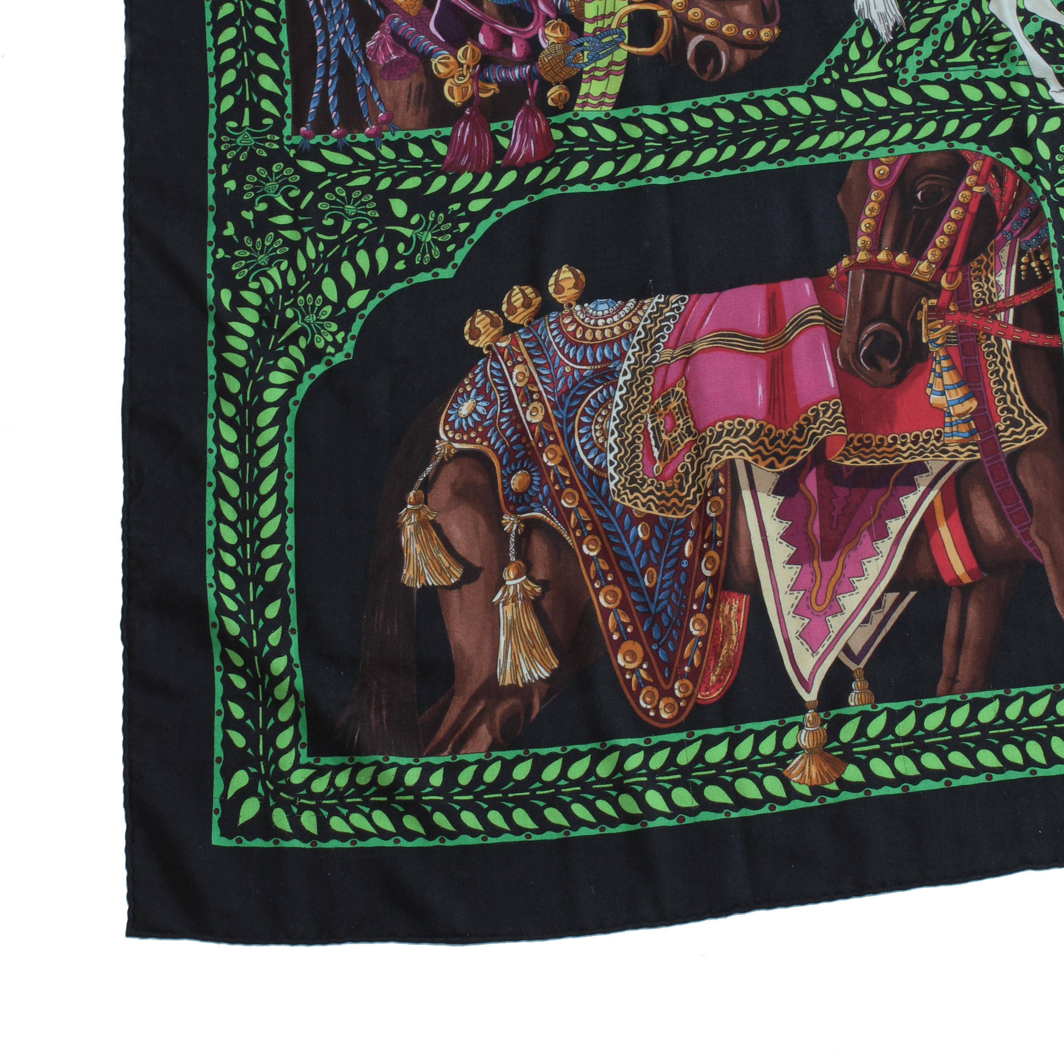 Hermes Silk Cashmere Scarf Shawl La Danse Du Cheval Marwari Annie Faivre 140cm  1