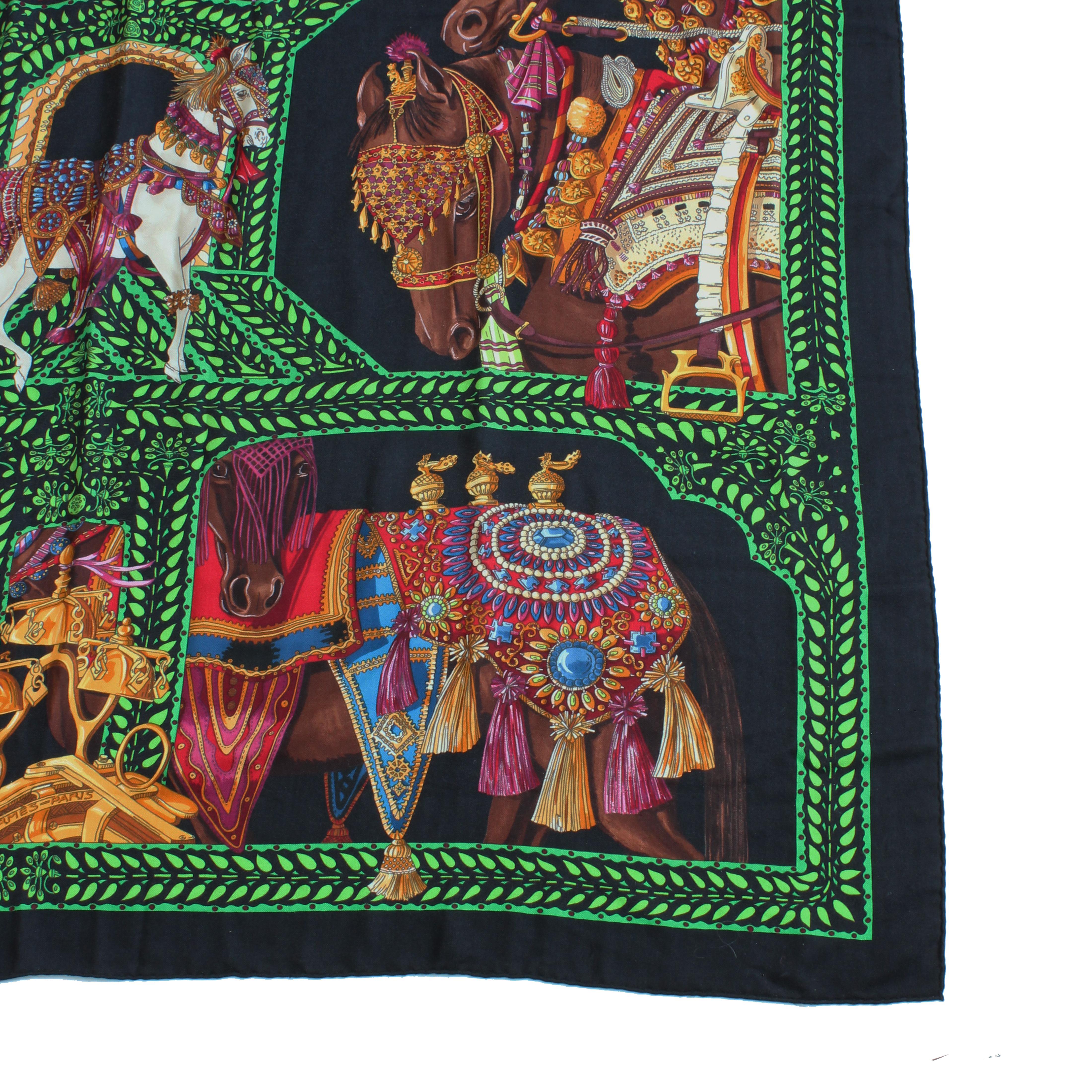 Hermes Silk Cashmere Scarf Shawl La Danse Du Cheval Marwari Annie Faivre 140cm  3