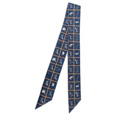 HERMES silk COUVERTURES ET TENUES DE JOUR Twilly Scarf Marine Beige Blanc