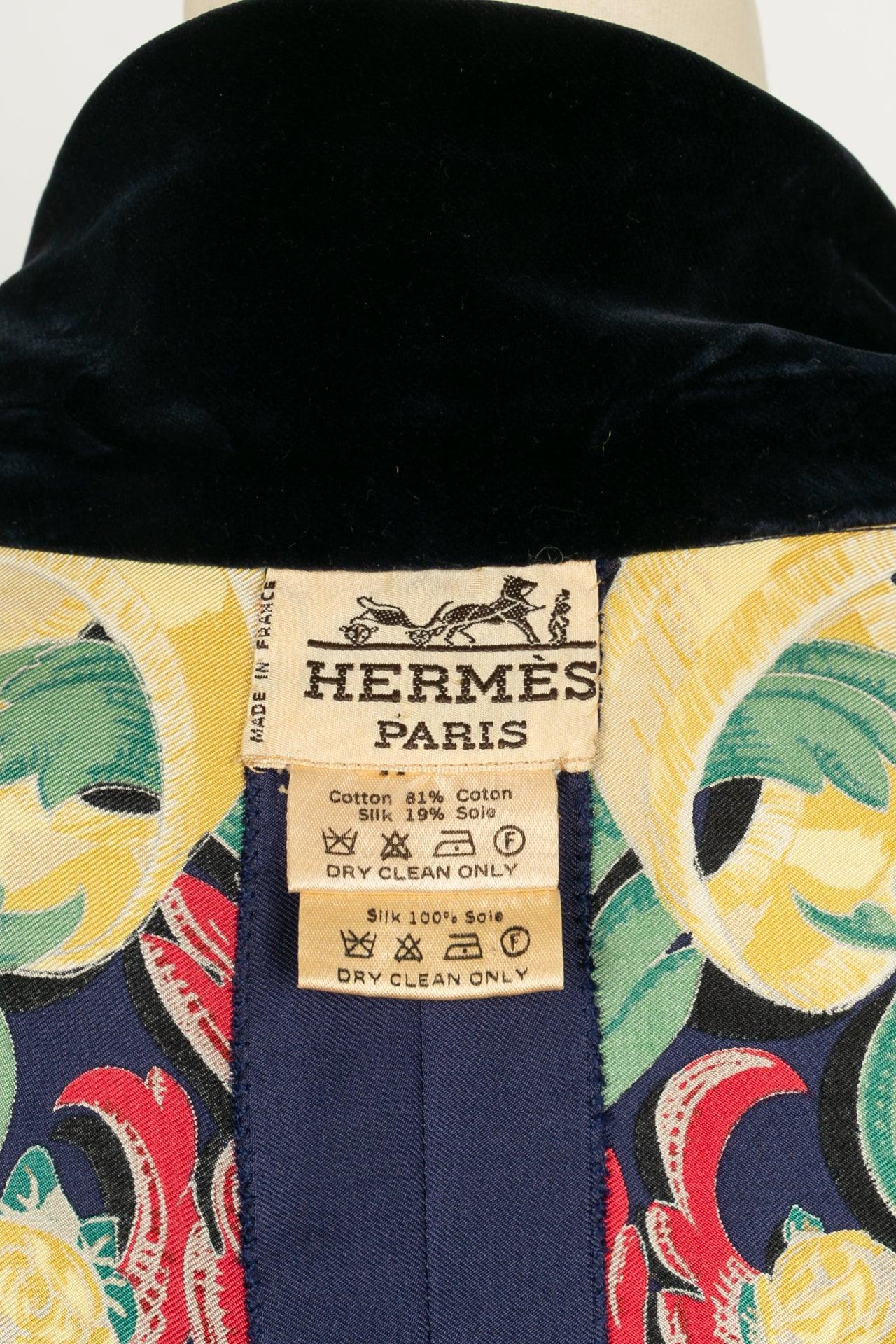 Robe en soie avec bordures en velours noir Hermès en vente 5