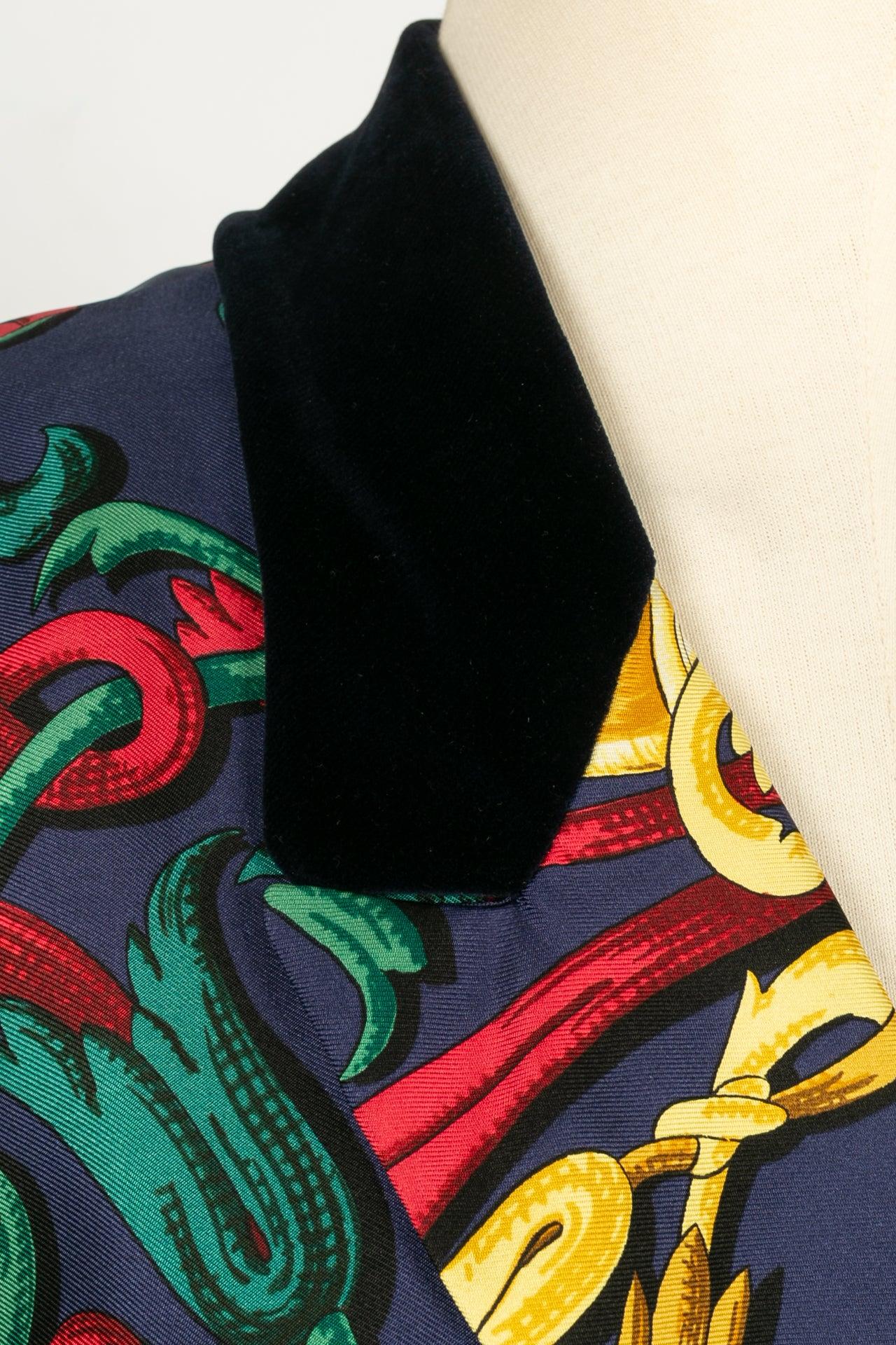 Robe en soie avec bordures en velours noir Hermès en vente 1