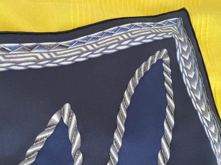Hermès Silk Embroidered Scarf Robe du Soir Marine Blanc Manlik 2018 90