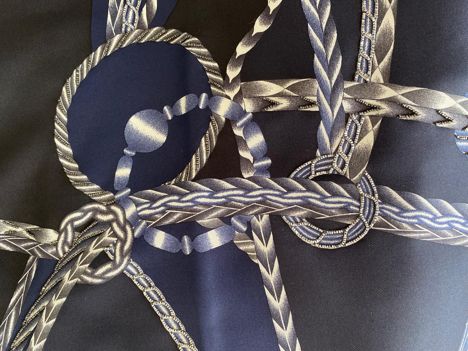Hermès Silk Embroidered Scarf Robe du Soir Marine Blanc Manlik 2018 90 cm GRAIL 1