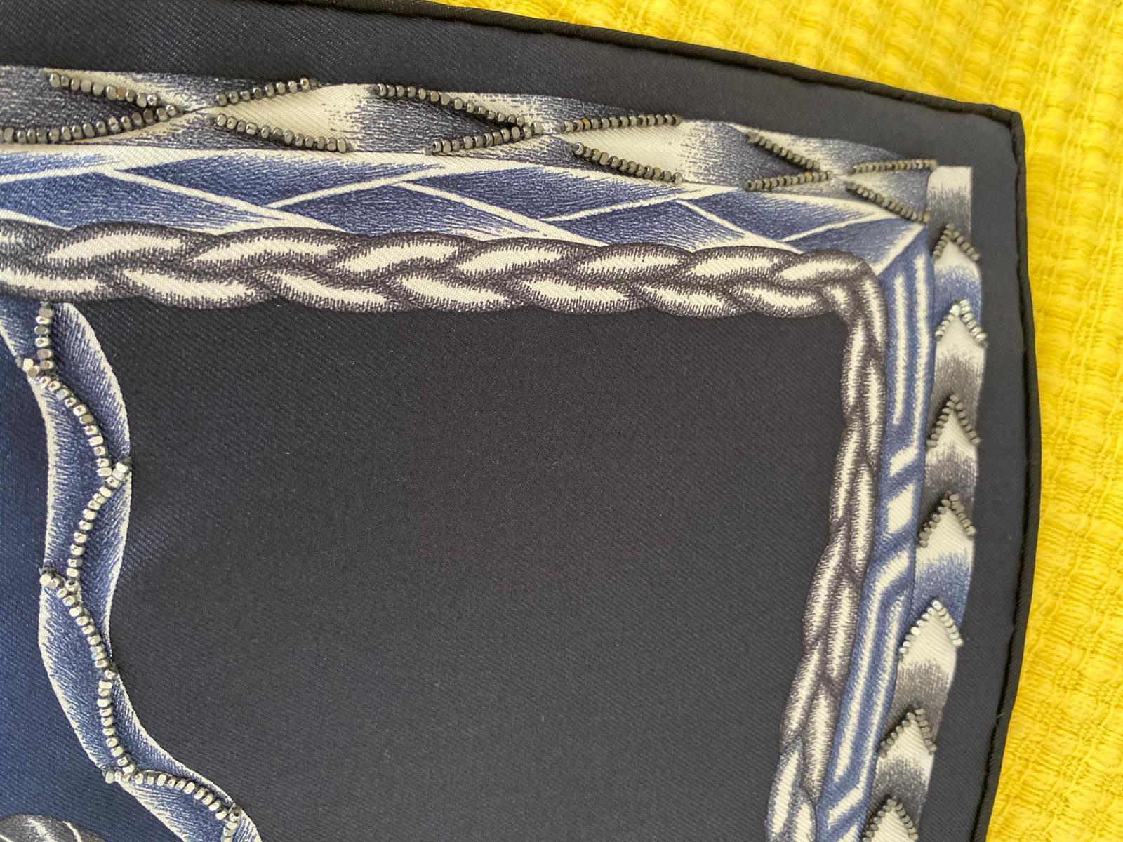Hermès Silk Embroidered Scarf Robe du Soir Marine Blanc Manlik 2018 90 cm GRAIL 2