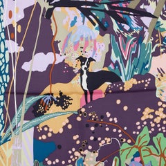 HERMES silk EN LIBERTE 90 Twill Scarf Aubergine Vert Multicolore