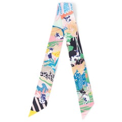 HERMES silk EN LIBERTE Twilly Scarf Rose Vert Bleu