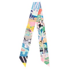 Sciarpa HERMES in seta EN LIBERTE Twilly Rose Vert Bleu