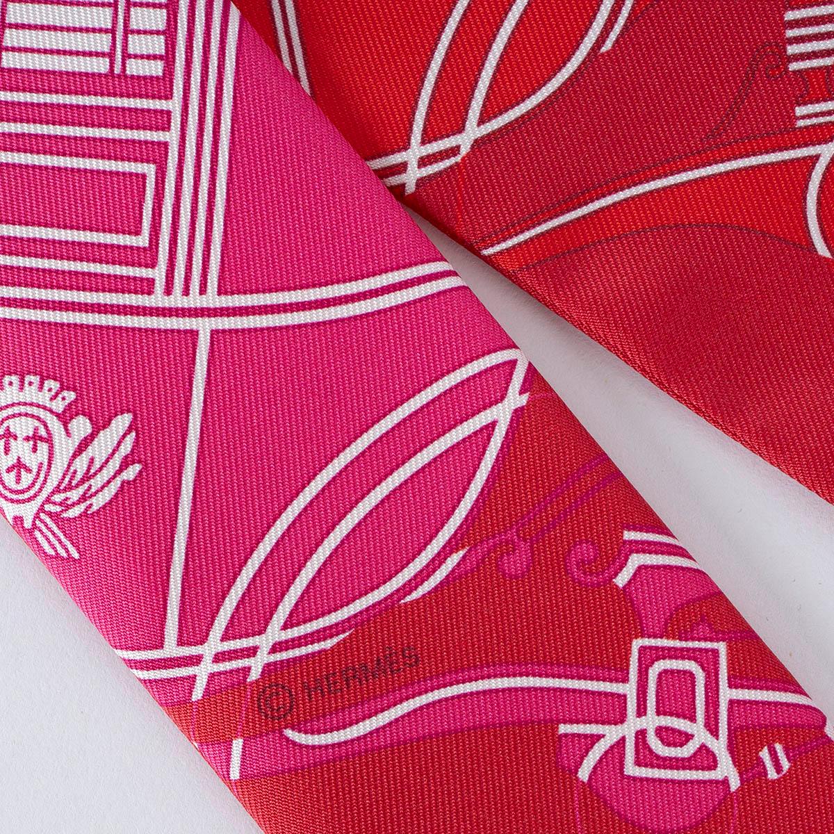 HERMES silk EX-LIBRIS Twilly Scarf Scarf Fuchsia Rouge White In Excellent Condition For Sale In Zürich, CH