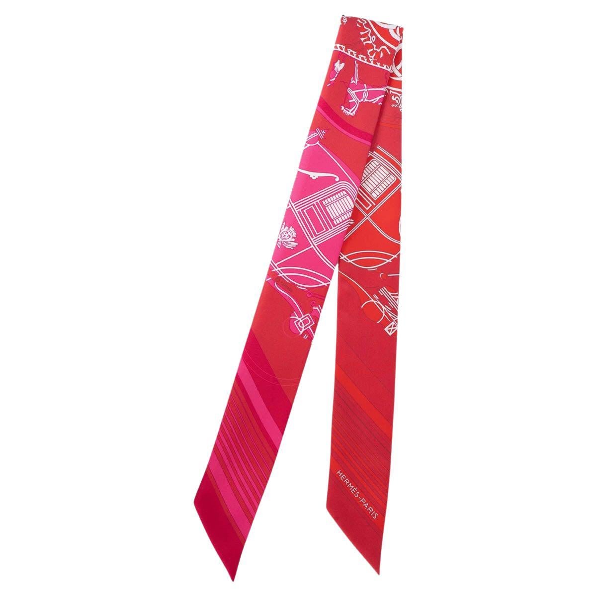 HERMES silk EX-LIBRIS Twilly Scarf Scarf Fuchsia Rouge White For Sale
