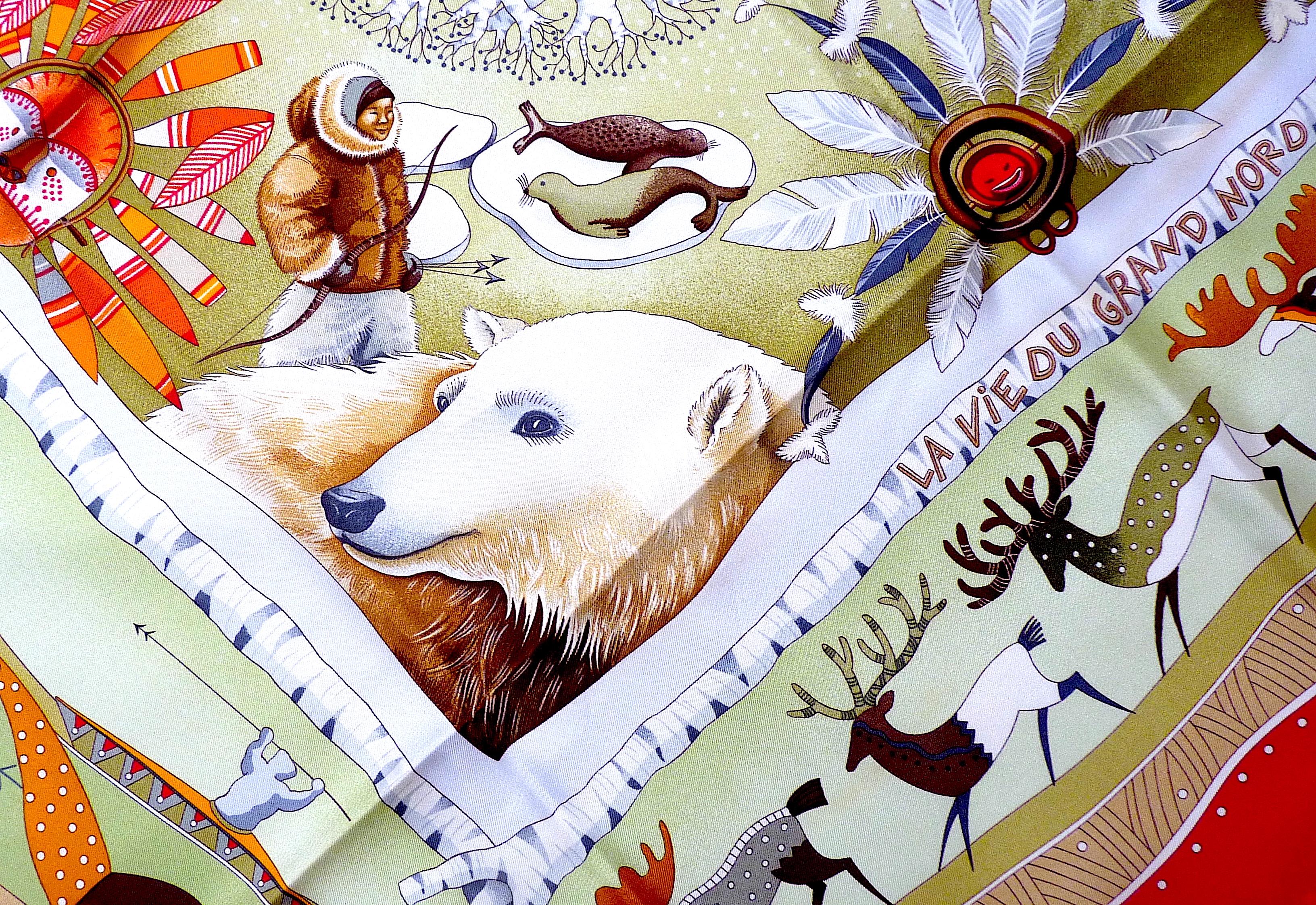 Hermes Soie EXCELLENT ETAT avec Boîte La Vie du Grand Nord 2